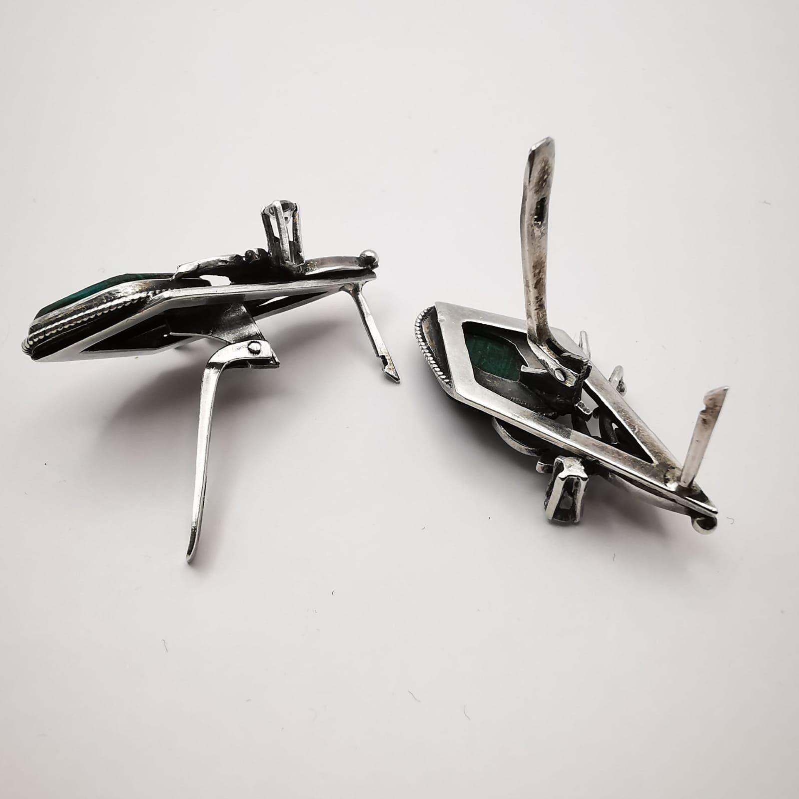 Sterling Silver Vintage Jewelry Earrings,925 Sterling Silver,Malachite,Crys Size ONE SIZE - 3 Thumbnail