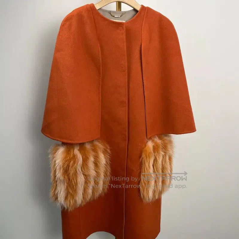 Fendi Fendi Orange Wool Women's Coat with Fur Trim . Size L / US 10 / IT 46 - 1 Thumbnail