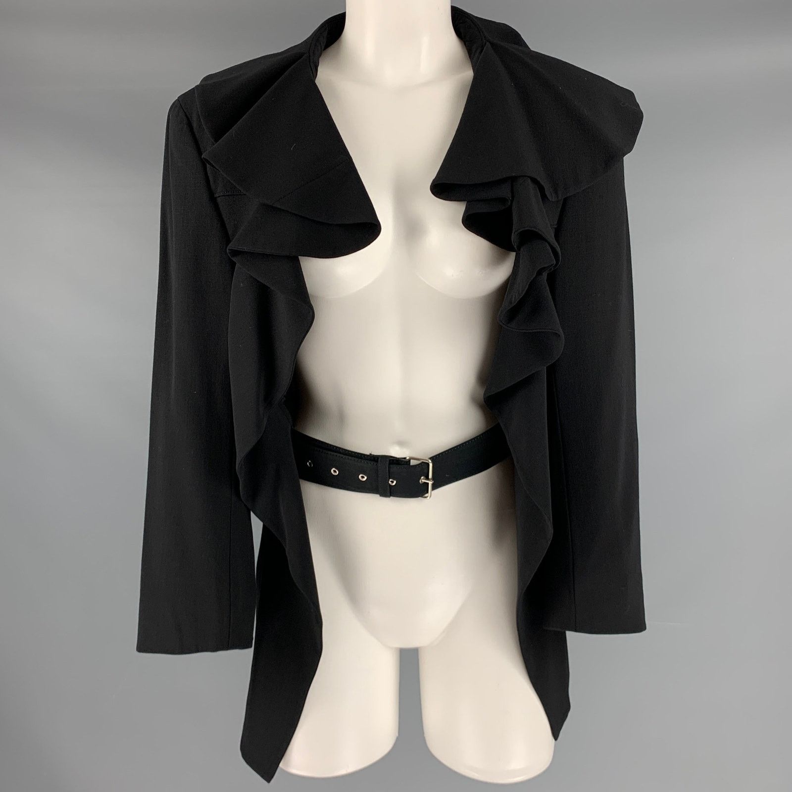 COMME des GARCONS Size S Black Wool Open Front Jacket