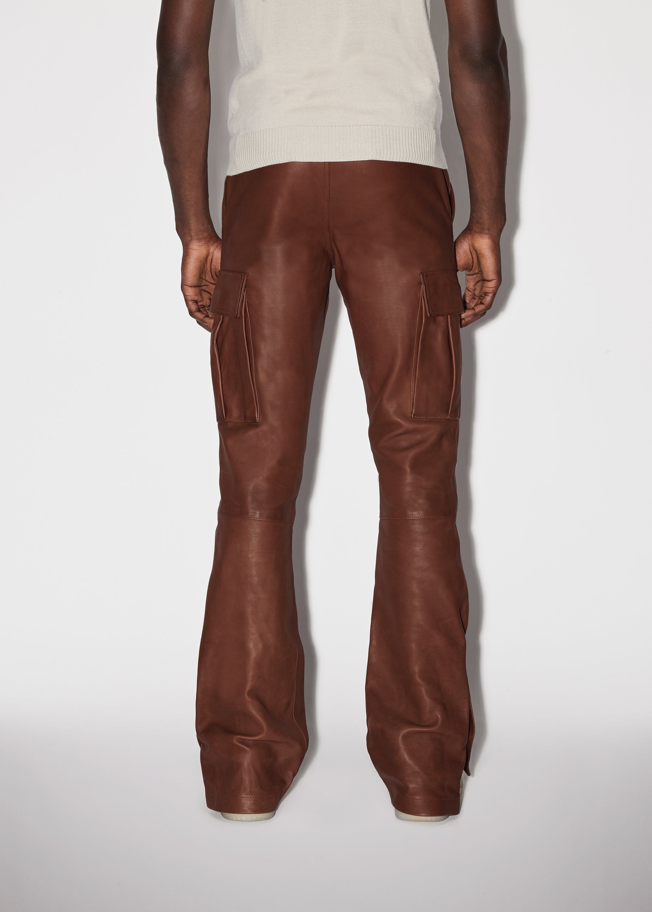 Amiri o1mle0326 Leather Cargo Flare Pants in Brown Size US 36 / EU 52 - 4 Thumbnail