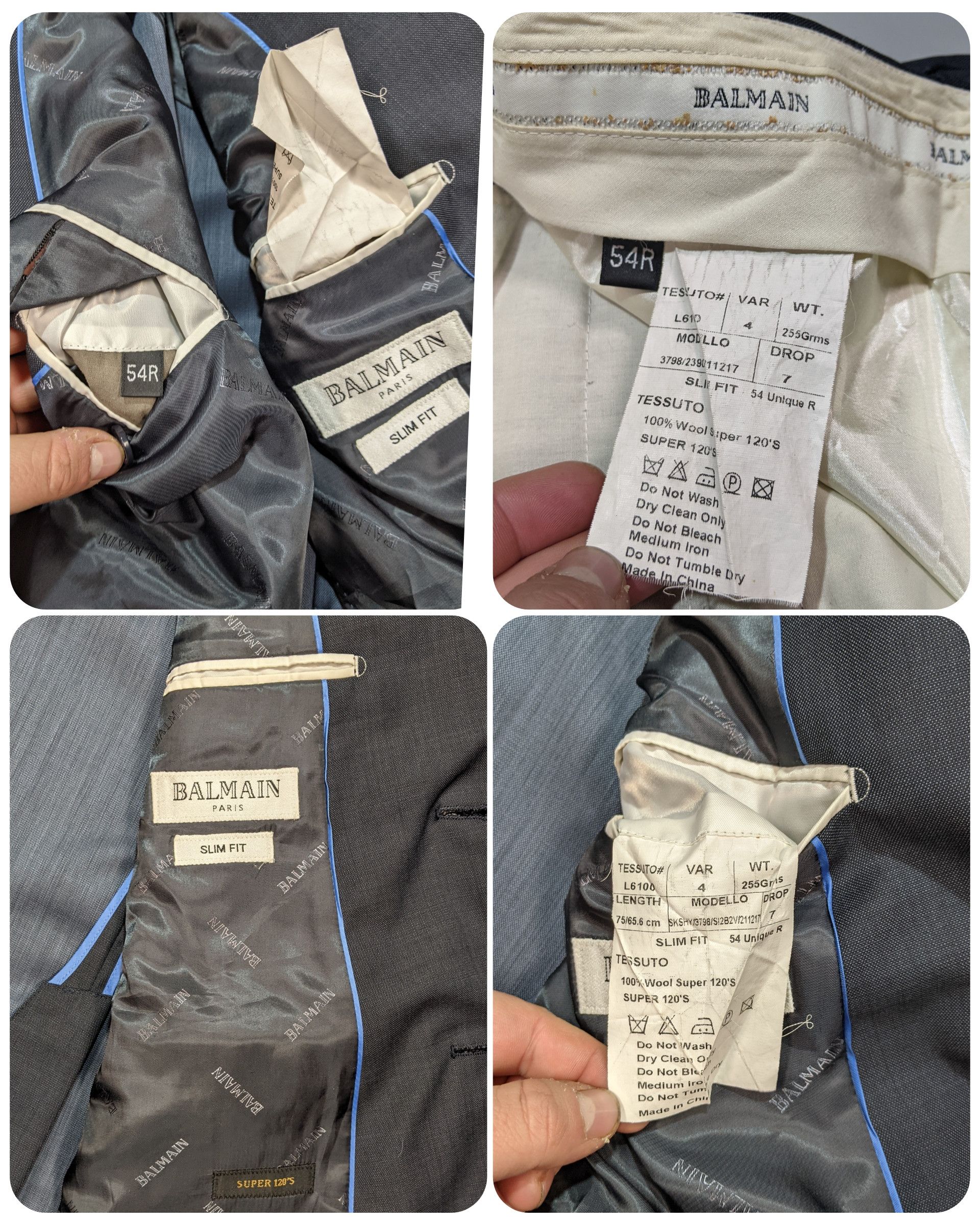 Balmain × Vintage BALMAIN Vintage Mens Authentic Dark Gray Wool Suit Size 54R - 9 Thumbnail