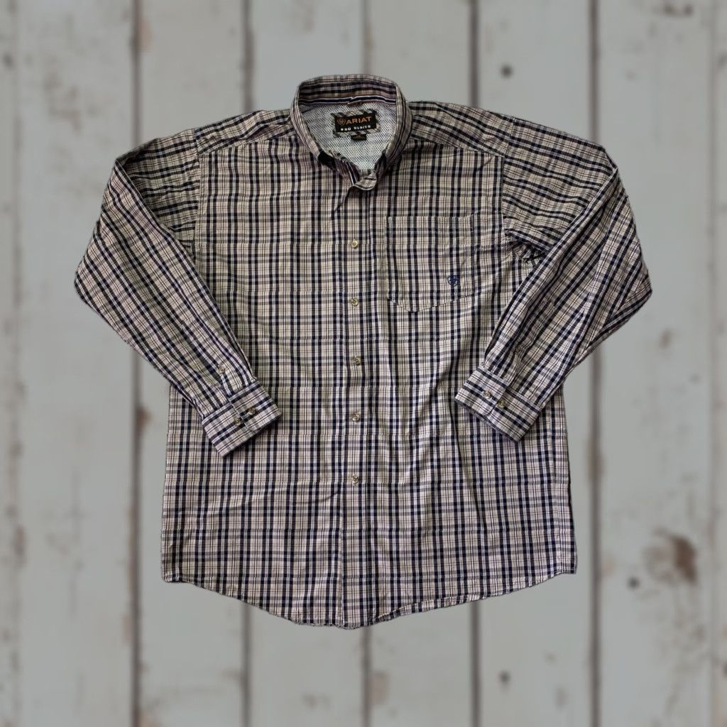 Ariat Ariat Pro Series Shirt Mens L beige Check Button-Down Vented Cowboy Western Casual Business Workwear Plaid Long Sleeve Size US L / EU 52-54 / 3 - 1 Thumbnail