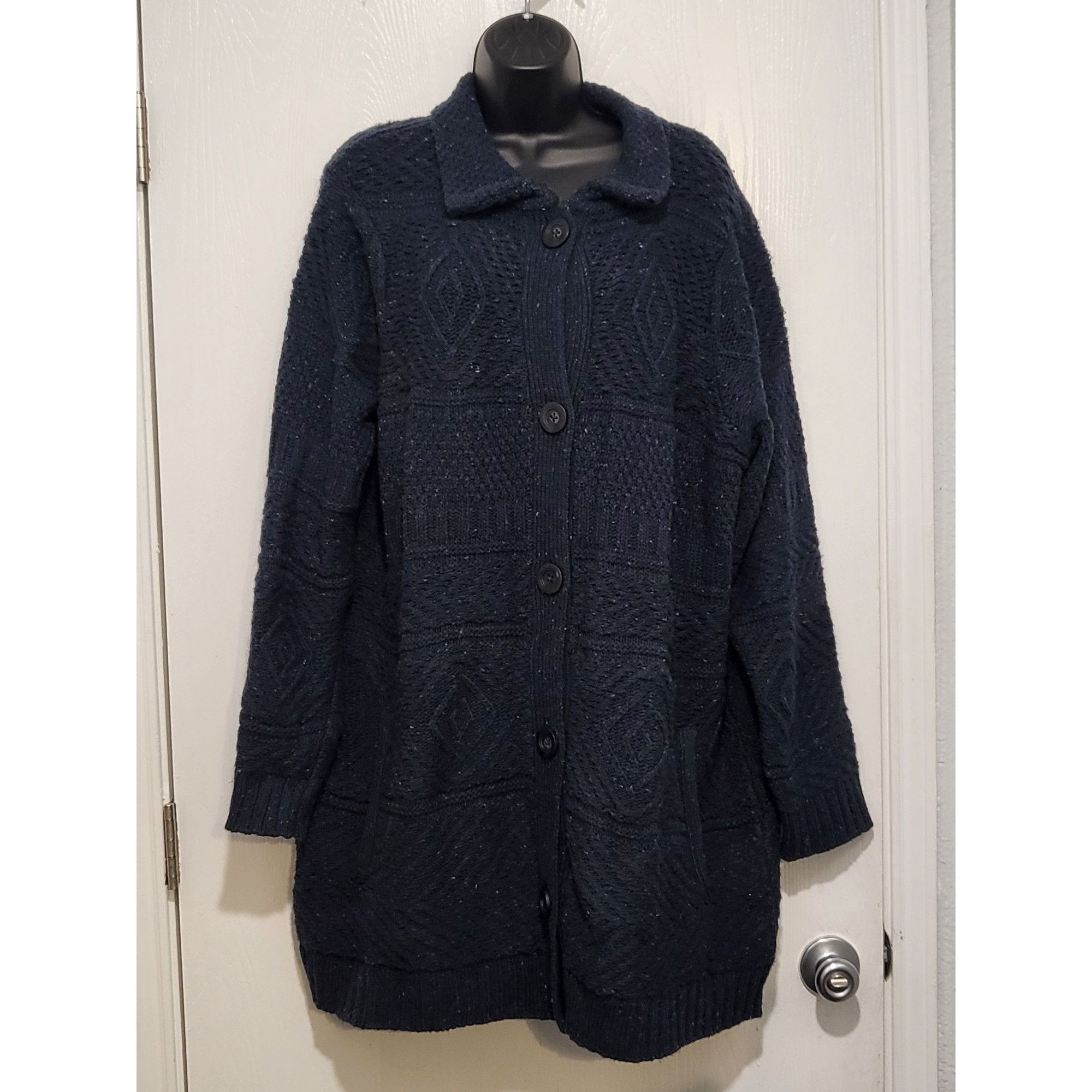 J. Jill J Jill Button Up Chunky Knit Cardigan Women XL Tall Blue Woo Size XL / US 12-14 / IT 48-50 - 1 Thumbnail