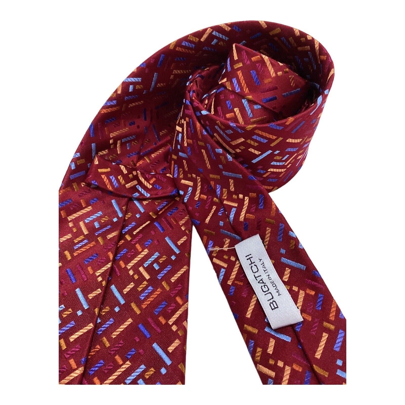 BUGATCHI BUGATCHI Red Geometric Luxury Silk Mens Tie Made In Italy W Size ONE SIZE - 3 Thumbnail