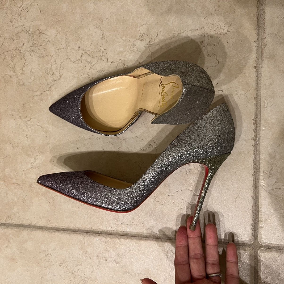 Christian Louboutin IRIZA 100 GLITTER MINI DEGRADE/SPECCHIO Size US 7.5 / IT 37.5 - 8 Thumbnail