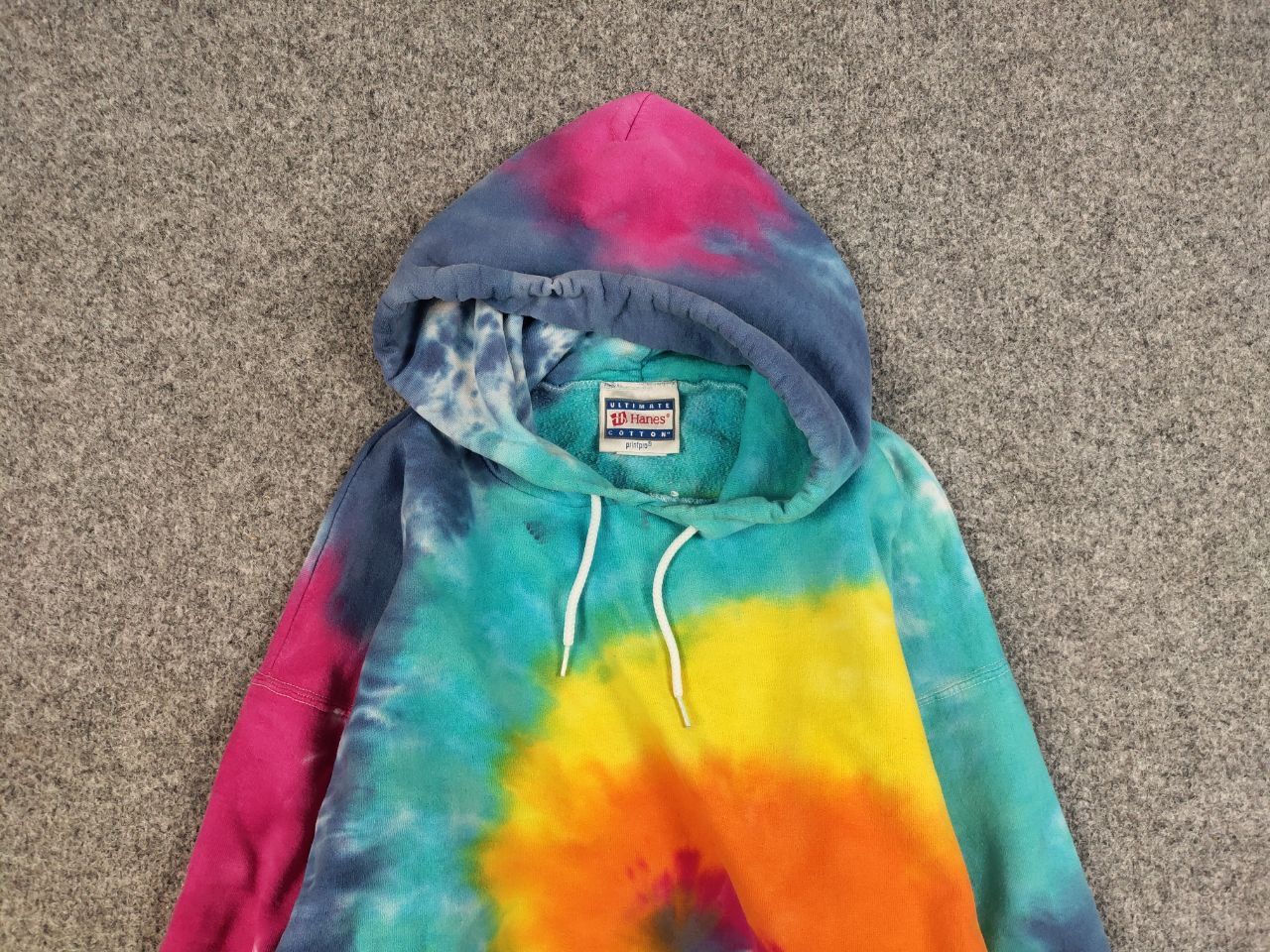 Hanes Vintage 90's Hanes Ultimate bright Tie Dye Oversized Hoodie Size US L / EU 52-54 / 3 - 8 Thumbnail