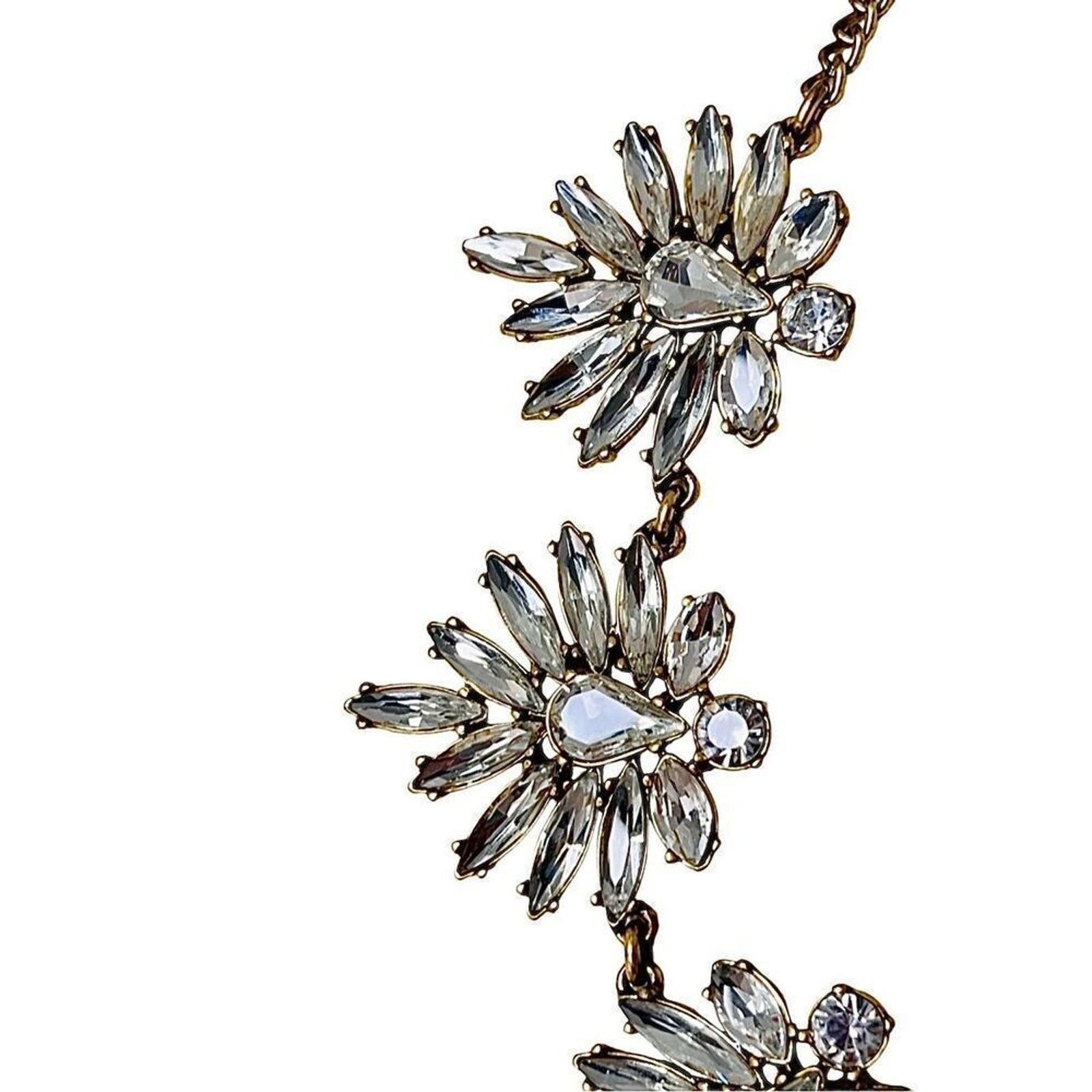 J.Crew J. Crew Gold Rhinestone Crystal Cluster Statement Necklace Size ONE SIZE - 2 Thumbnail