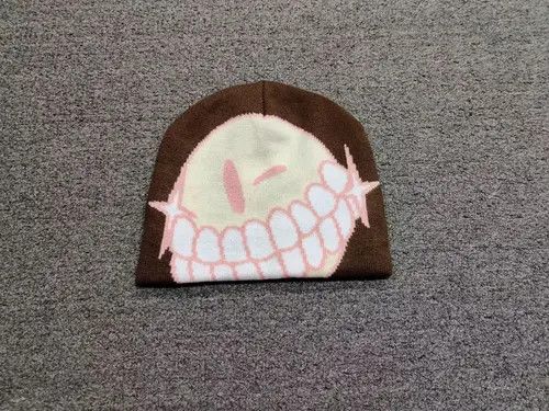 Other Throwed Emoji Smiley Graphic No Cuff Beanie Hat Brown Size ONE SIZE - 4 Thumbnail