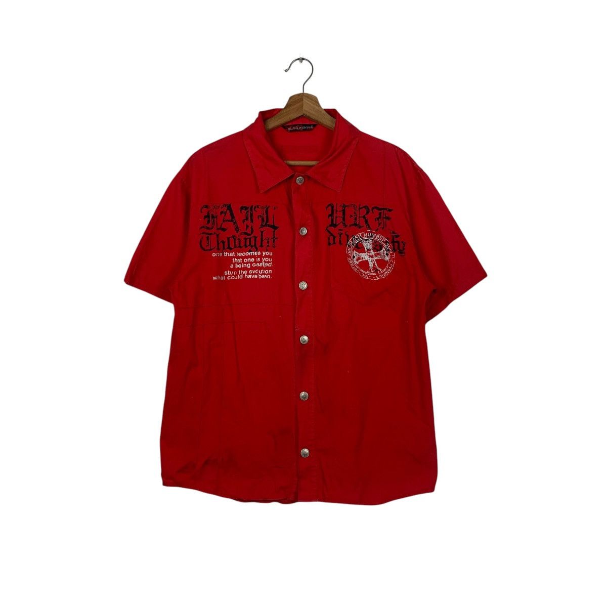 Japanese Brand SLASH NUMBER Red Short Sleeve Button Shirt #2075-C90 Size US L / EU 52-54 / 3 - 1 Thumbnail