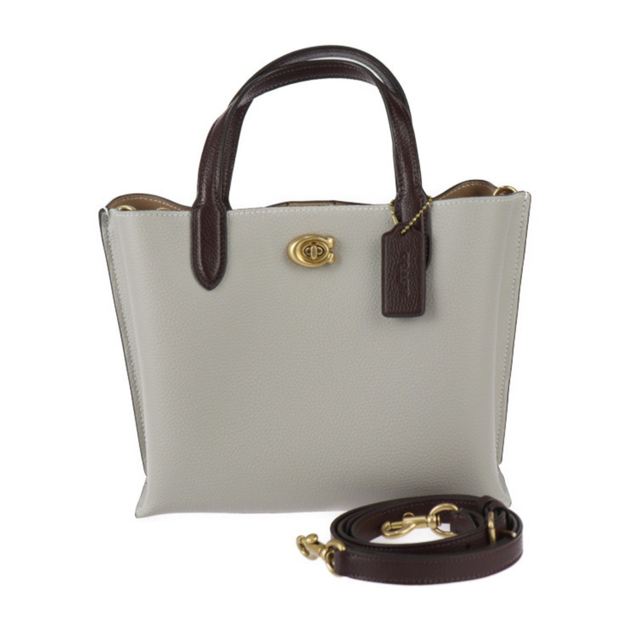 image of Coach Willow Tote 24 Color Block Handbag C9092 Leather Grey Brown Shoulder Bag, Women's