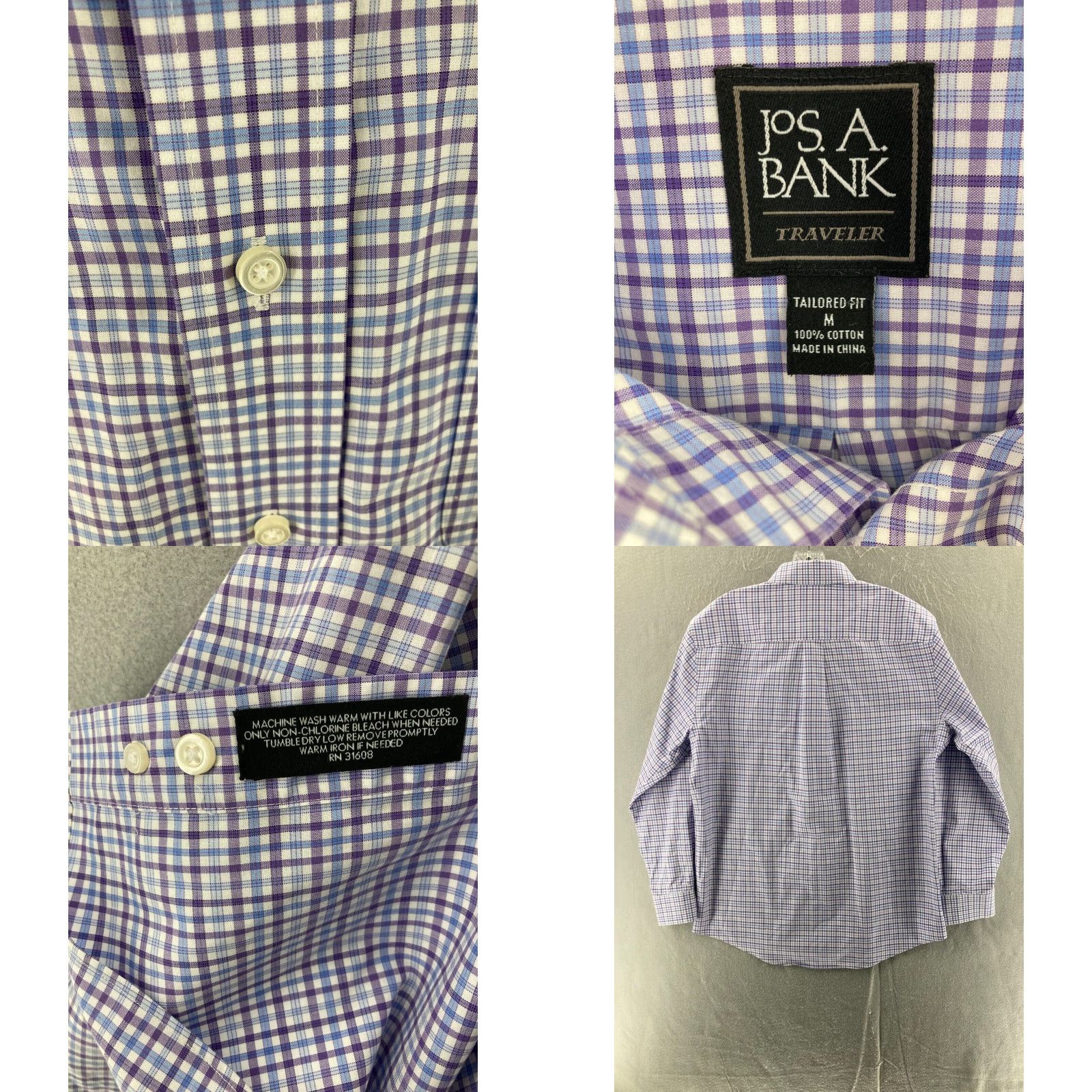 Jos. A. Bank Jos. A. Bank Traveler Shirt Mens Medium Tailored Fit Plaid Cotton Button-Down Collared Shirt Color Multicolor Travel 90s Classic Mens Size US M / EU 48-50 / 2 - 8 Thumbnail
