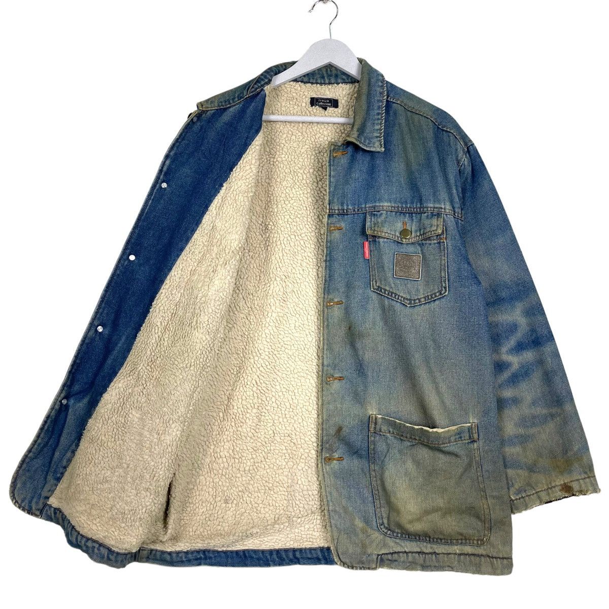 Cuadra 💥VINTAGE FRANCO COLLEZIONI DENIM CHORE BARN SHERPA JACKET Size US L / EU 52-54 / 3 - 9 Thumbnail