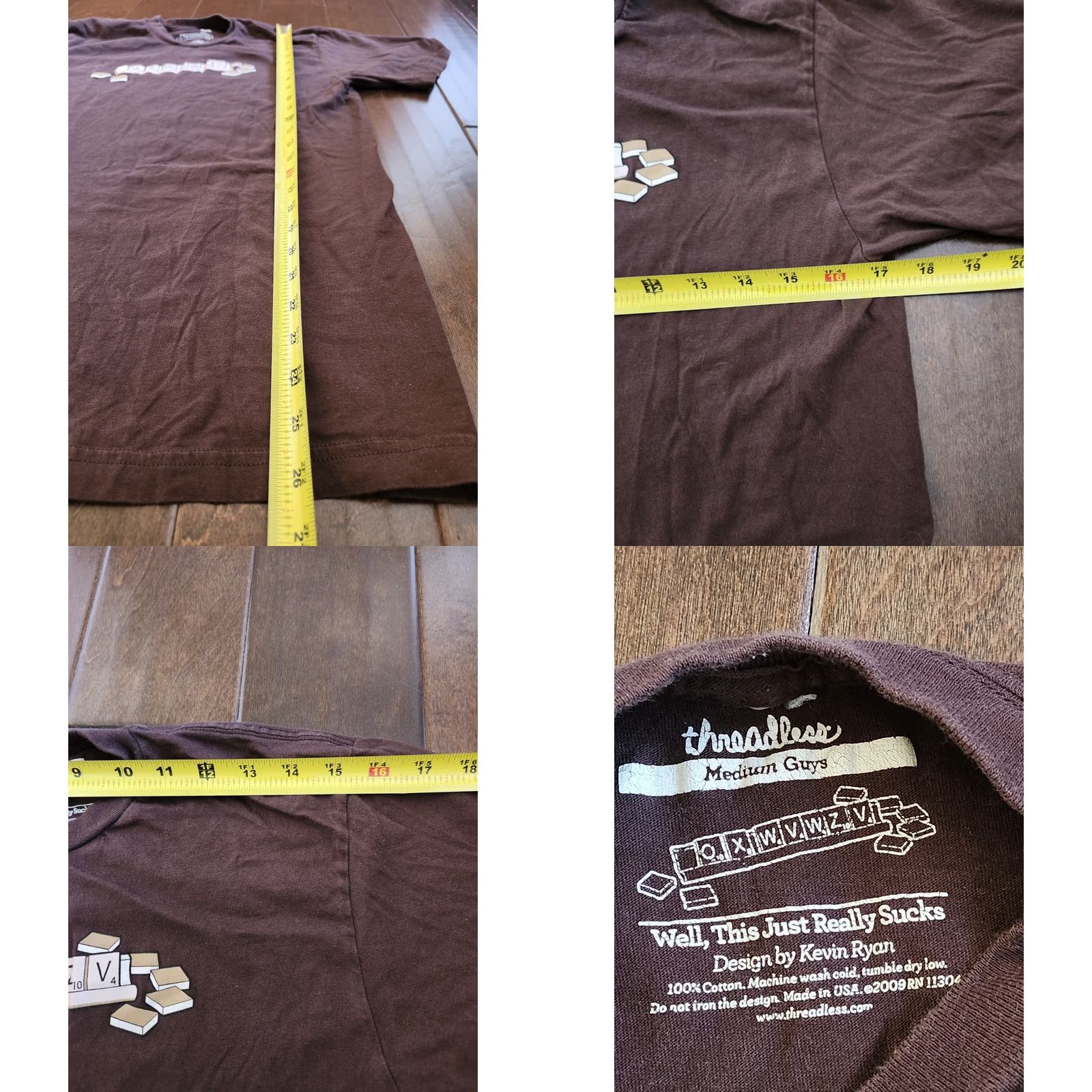 Threadless Treadless Scrabble Print T-shirt Men Brown Short Sleeve Crew Neck M Regular Size - United States Made Size US M / EU 48-50 / 2 - 8 Thumbnail