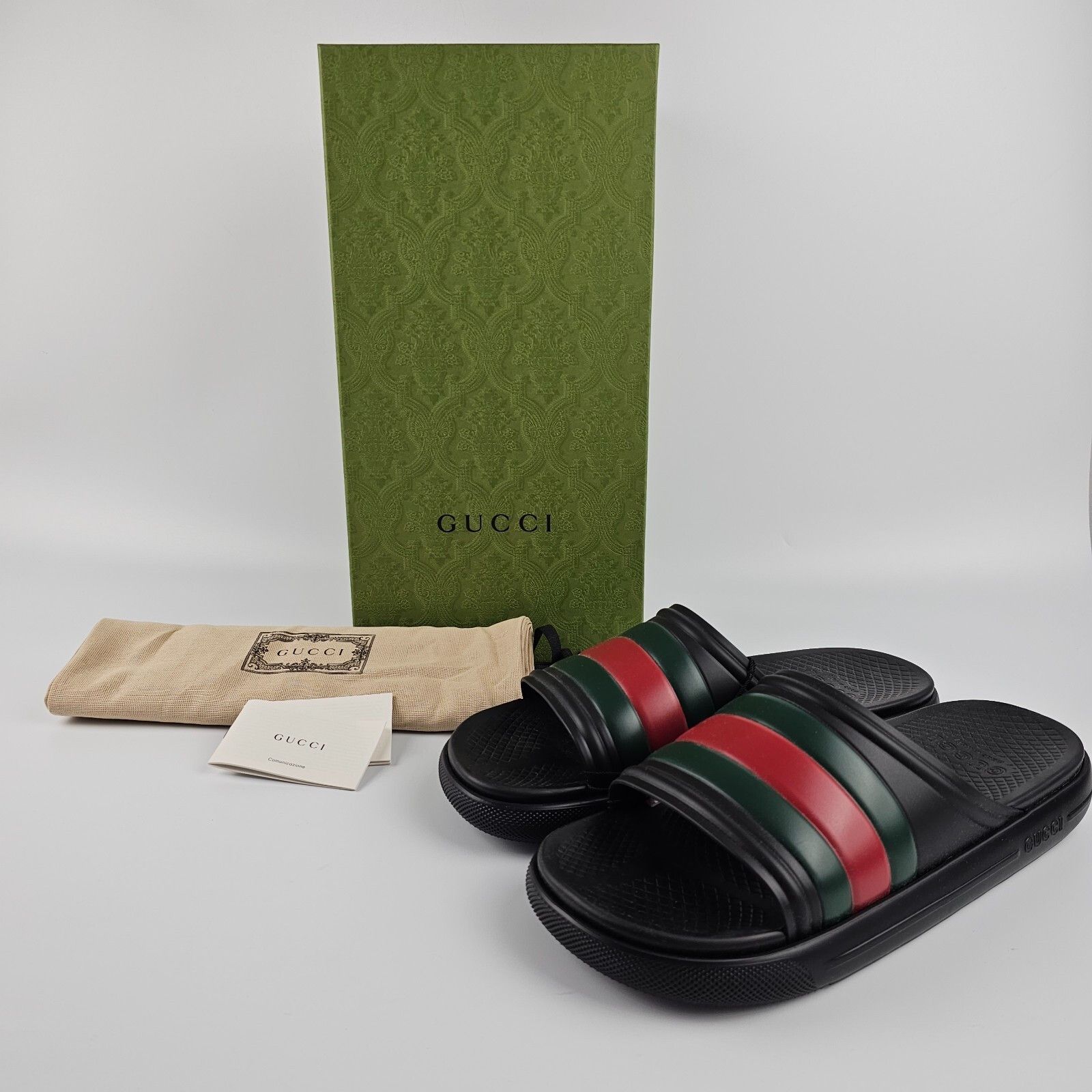 Gucci GUCCI Men's Black Rubber Web Slide Sandals New/Auth Size US 11.5 / EU 44-45 - 9 Thumbnail