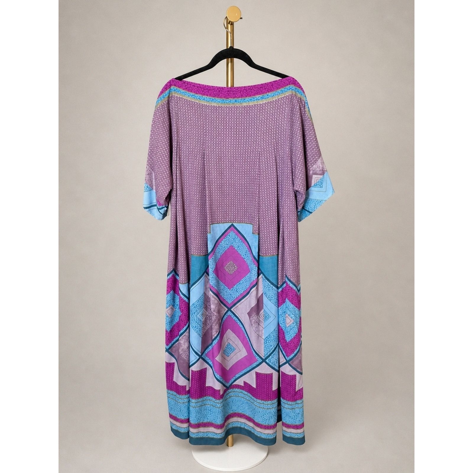 Vintage Gottex 70s Purple Geometric Kaftan Dress Blue & Magenta S Size S / US 4 / IT 40 - 1 Thumbnail