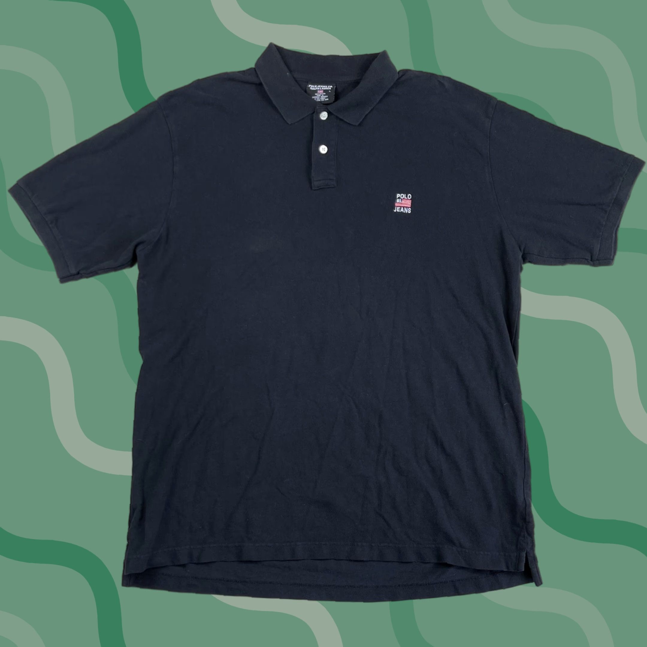 Polo Ralph Lauren VINTAGE Polo Ralph Lauren RL USA Flag Rugby Shirt Mens L Black 90s Polo Golf Preppy 100% Cotton Size US L / EU 52-54 / 3 - 1 Thumbnail