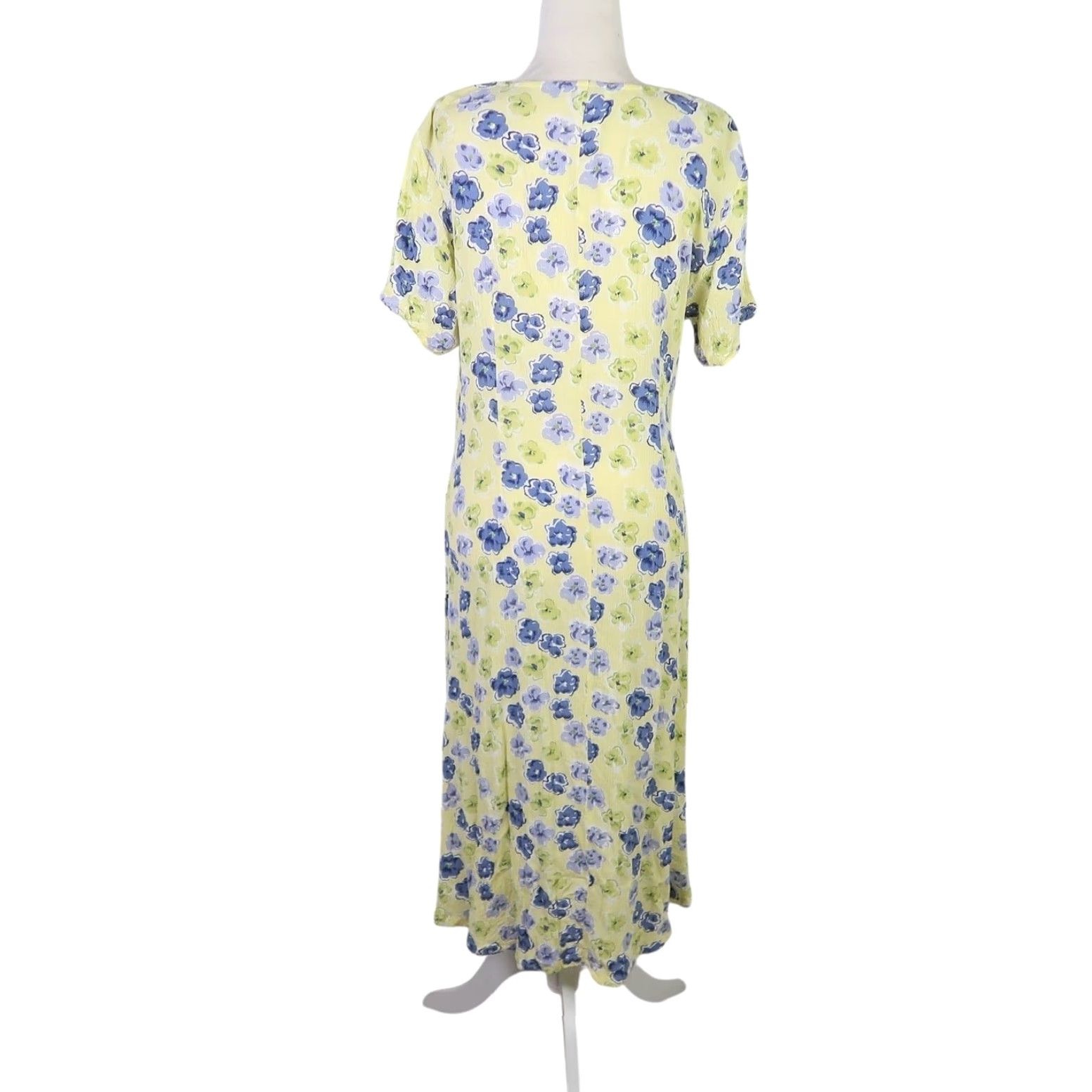Vintage VINTAGE Amanda Stewart Dress Midi Floral Yellow Blue Short Sleeve Petite L Womens 90s Bohemian Sundress Size L / US 10 / IT 46 - 4 Thumbnail