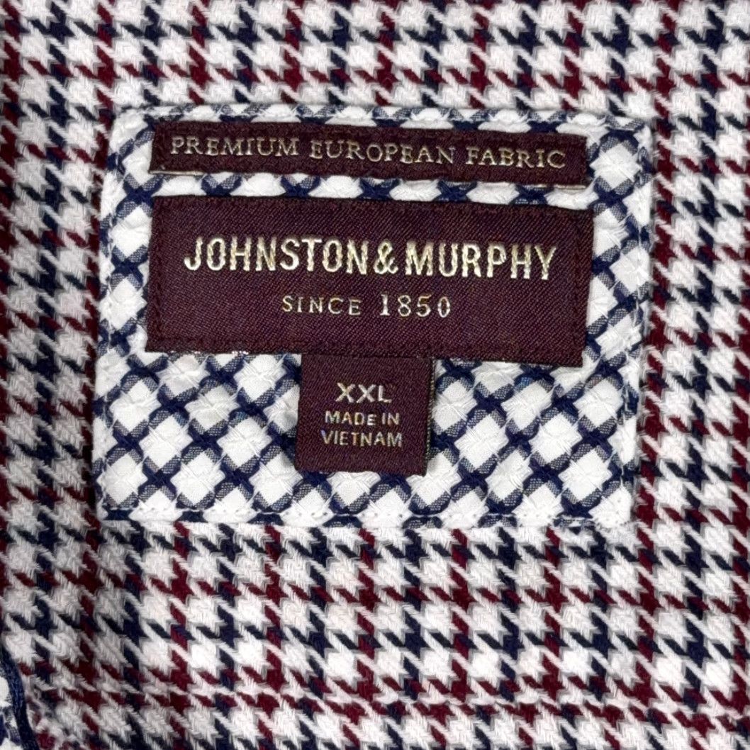 Johnston & Murphy Johnston Murphy Shirt Adult 2XL White Cotton Houndstooth Check Button-Up Jeans? Size US XXL / EU 58 / 5 - 4 Thumbnail