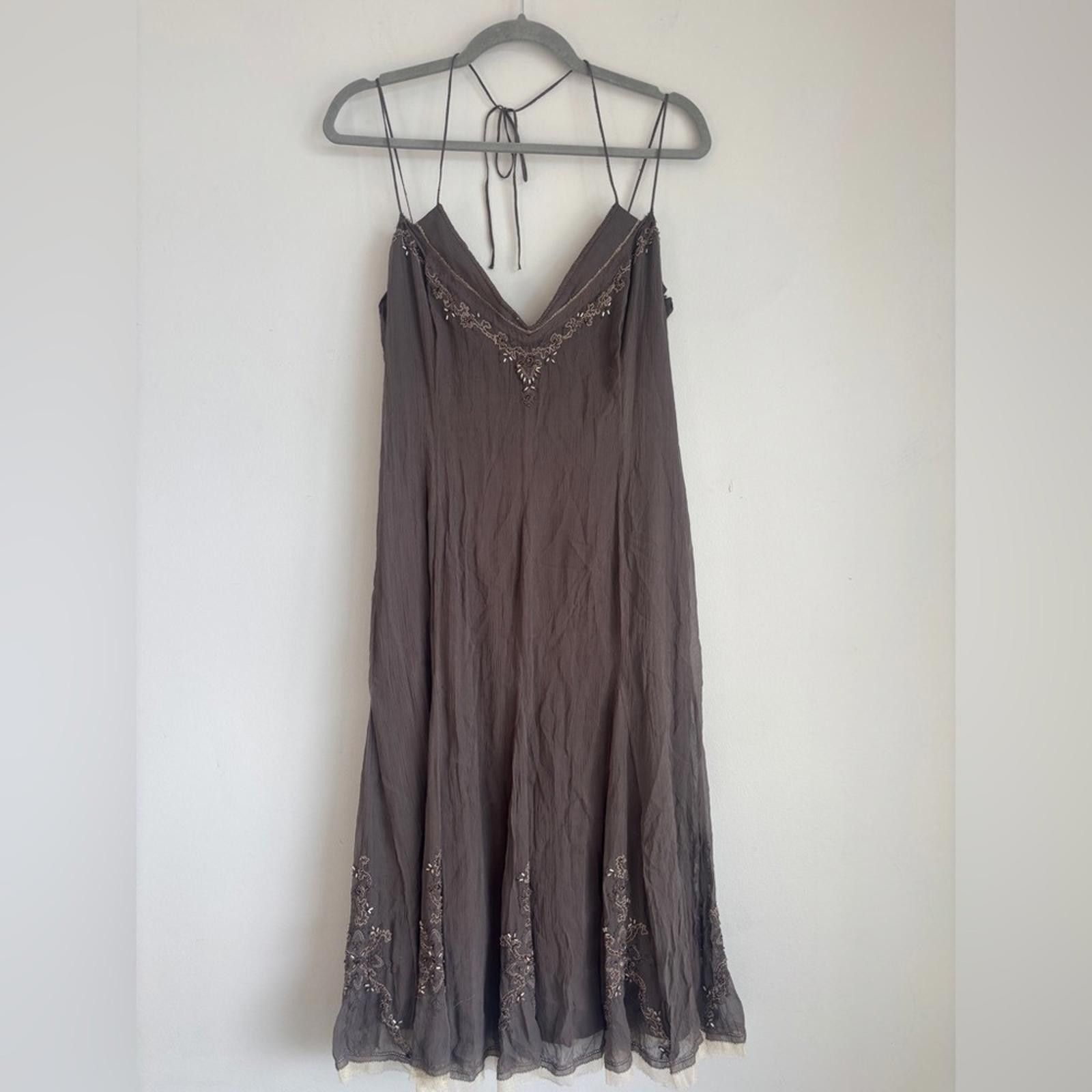 Elie Tahari Elie Tahari Brown V Neck Embroidered 100% Silk Dress Size XL / US 12-14 / IT 48-50 - 1 Thumbnail