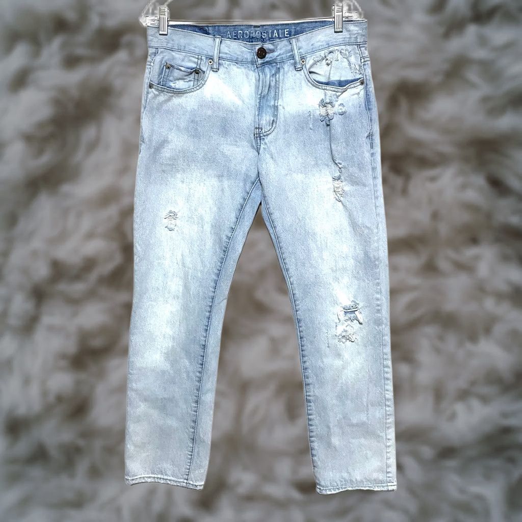 Aeropostale Aeropostale Jeans Slim Straight Leg Light Wash Distressed Mid Rise Mens 30x30 Size US 30 / EU 46 - 1 Thumbnail