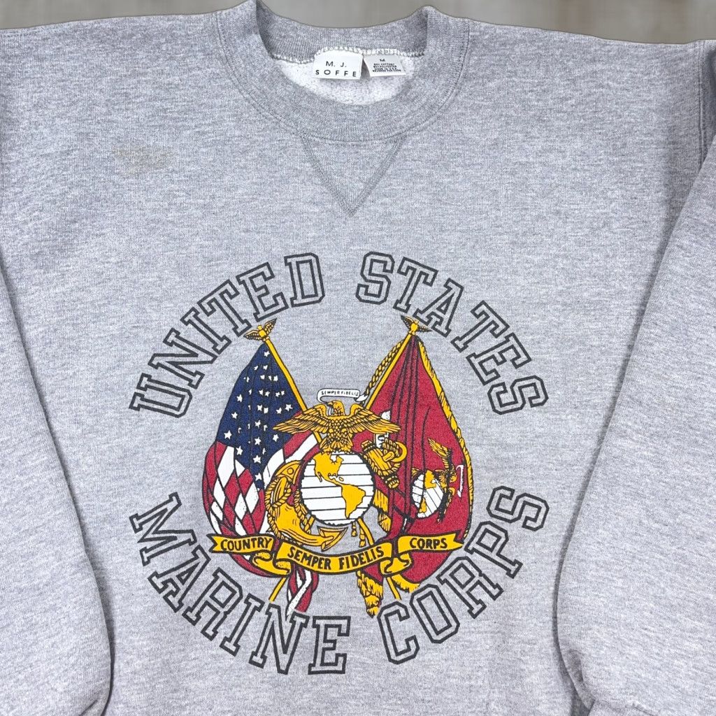 Vintage VINTAGE US Marines Sweatshirt Men L Crewneck USMC Military 90s Y2K M.J. Soffee Gray Regular Cotton Blend Embroidered Logo [Acceptable Keywords] Size US L / EU 52-54 / 3 - 1 Thumbnail