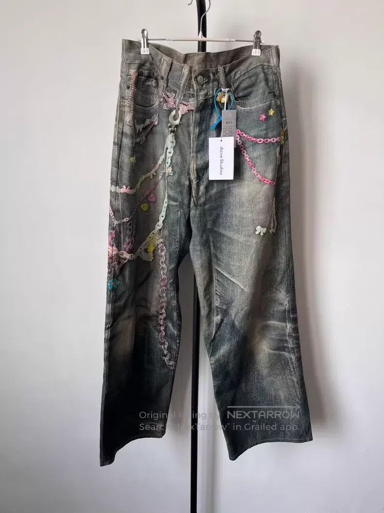 Acne Studios Acne Studios Candy Chain 3D Printed Loose Low-Rise Wide Le Size 32" / US 10 / IT 46 - 1 Thumbnail