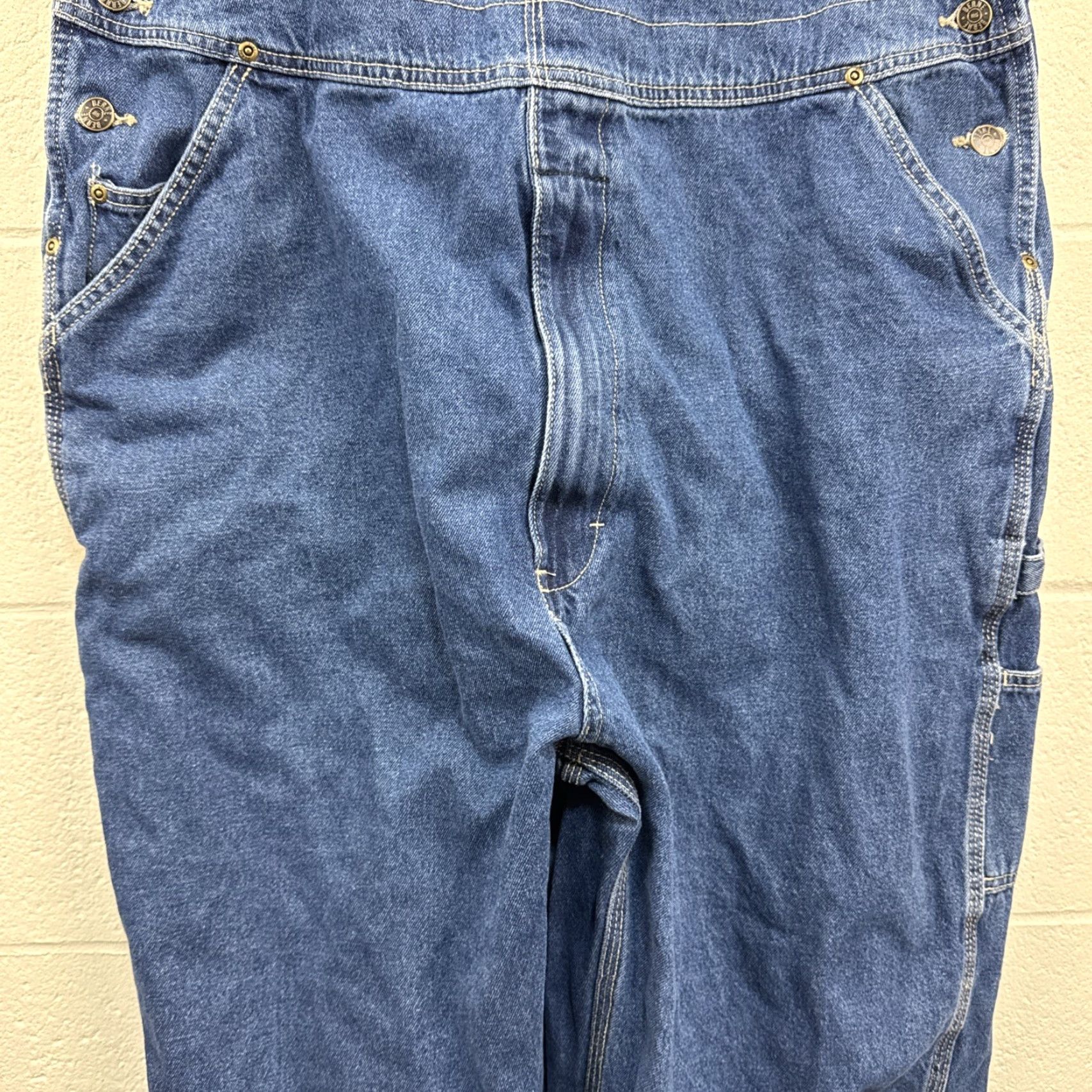 Vintage Berne Denim Carpenter Bib Overalls Men Blue Denim 44x32 Zip Button Cargo Pocket Regular Size 44 Inseam 32 Mid Rise Straight Jeans Workwear Vintage: No Size US 44 / EU 60 - 7 Thumbnail