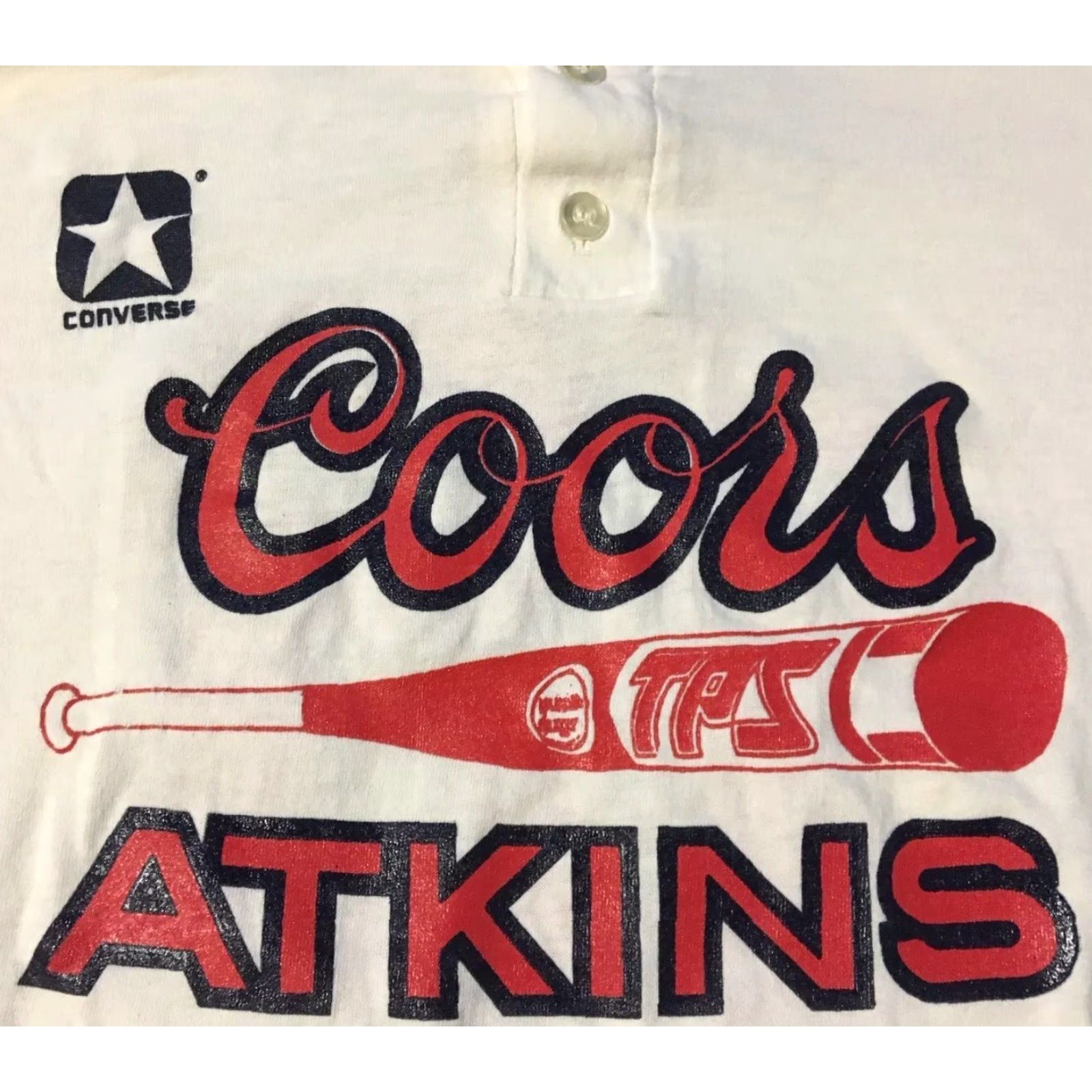 Converse VINTAGE Coors Louisville Slugger Softball Shirt XL White Converse Henley Short Sleeve 90s 80s Grunge Baseball USA Men's Graphic Tee Size US XL / EU 56 / 4 - 3 Thumbnail
