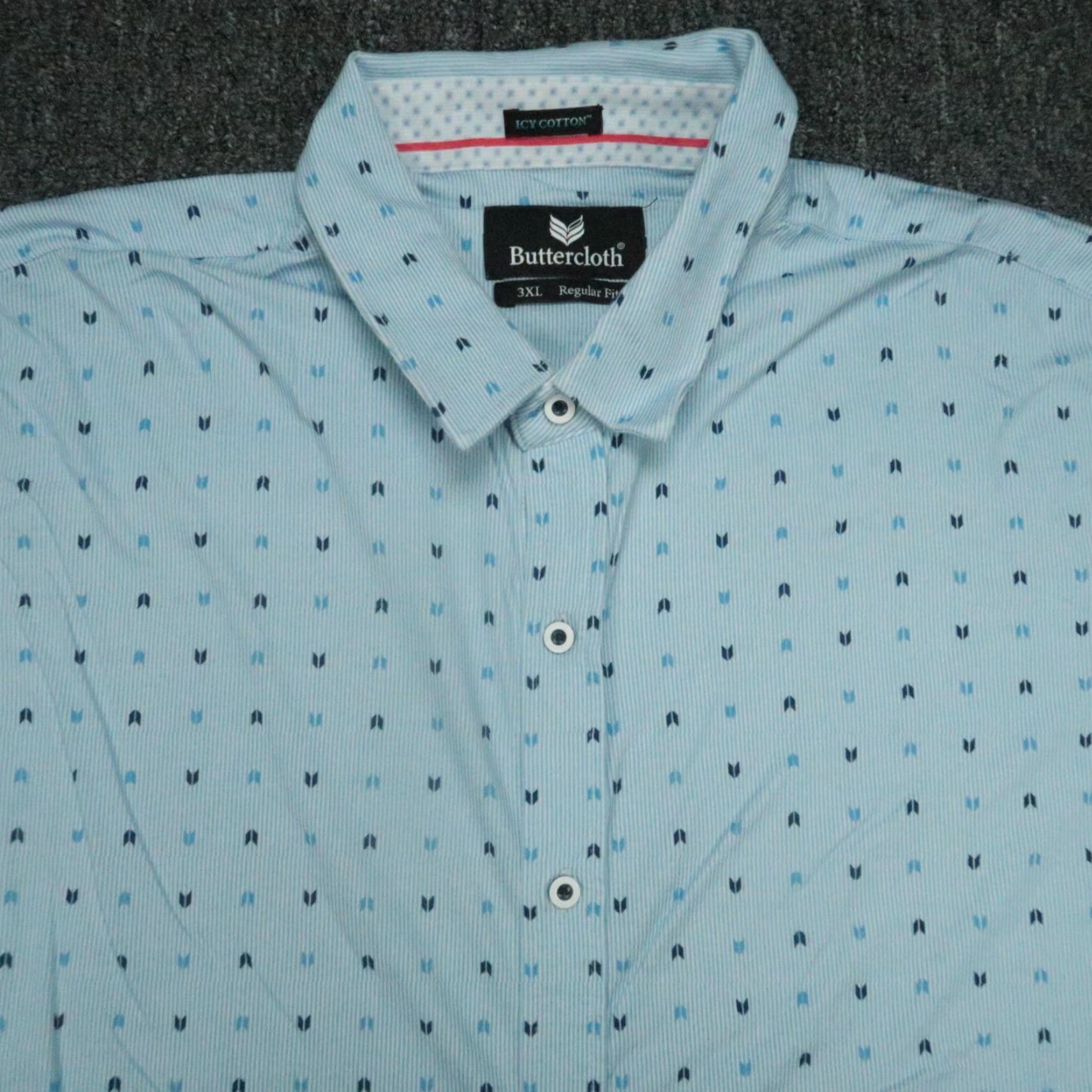Vintage Buttercloth Mens Shirt 3XL Blue Icy Cotton Long Sleeve Button Up Geometric Pattern Size US XXL / EU 58 / 5 - 2 Thumbnail