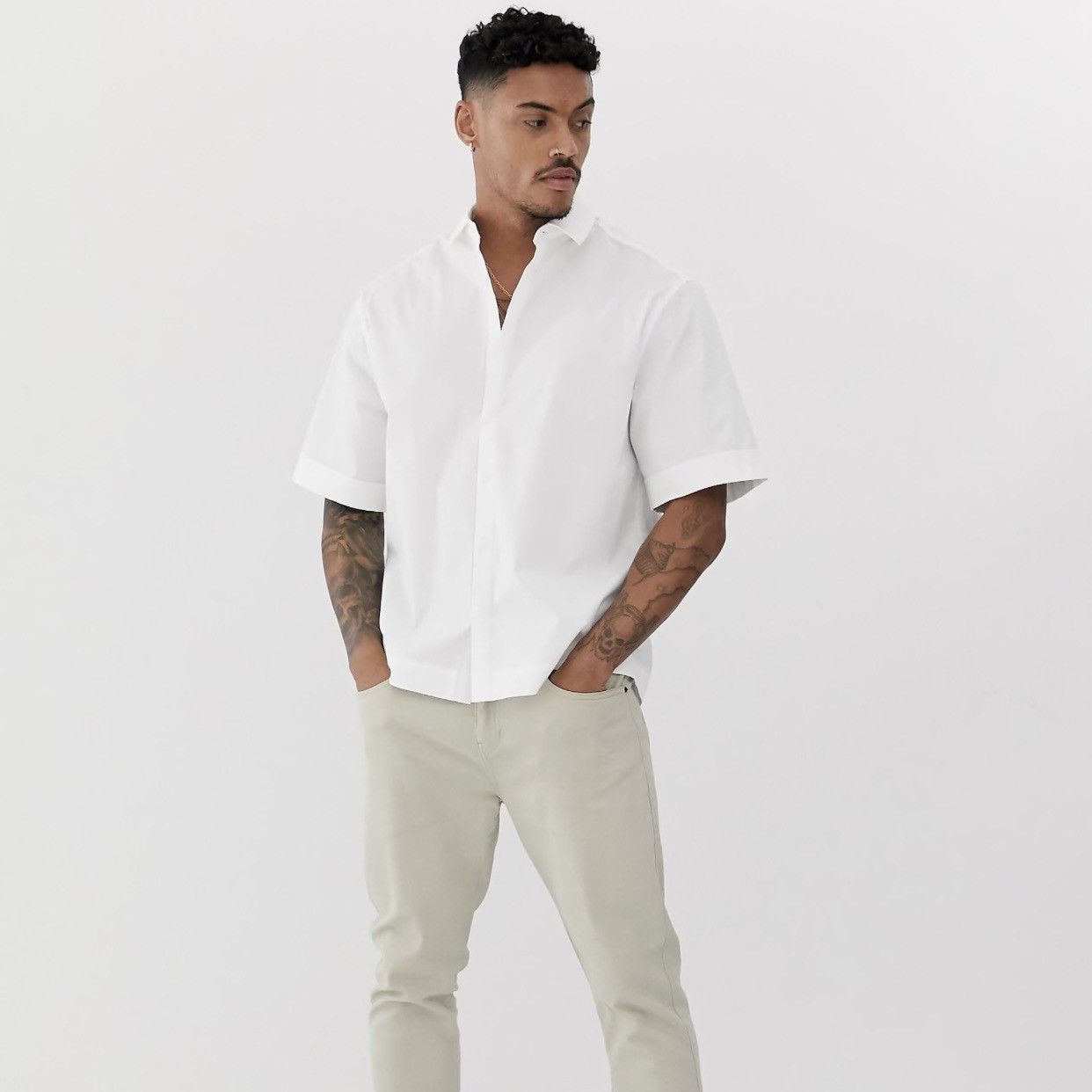 Asos ASOS Boxy Relaxed Shirt In White Size US S / EU 44-46 / 1 - 7 Thumbnail