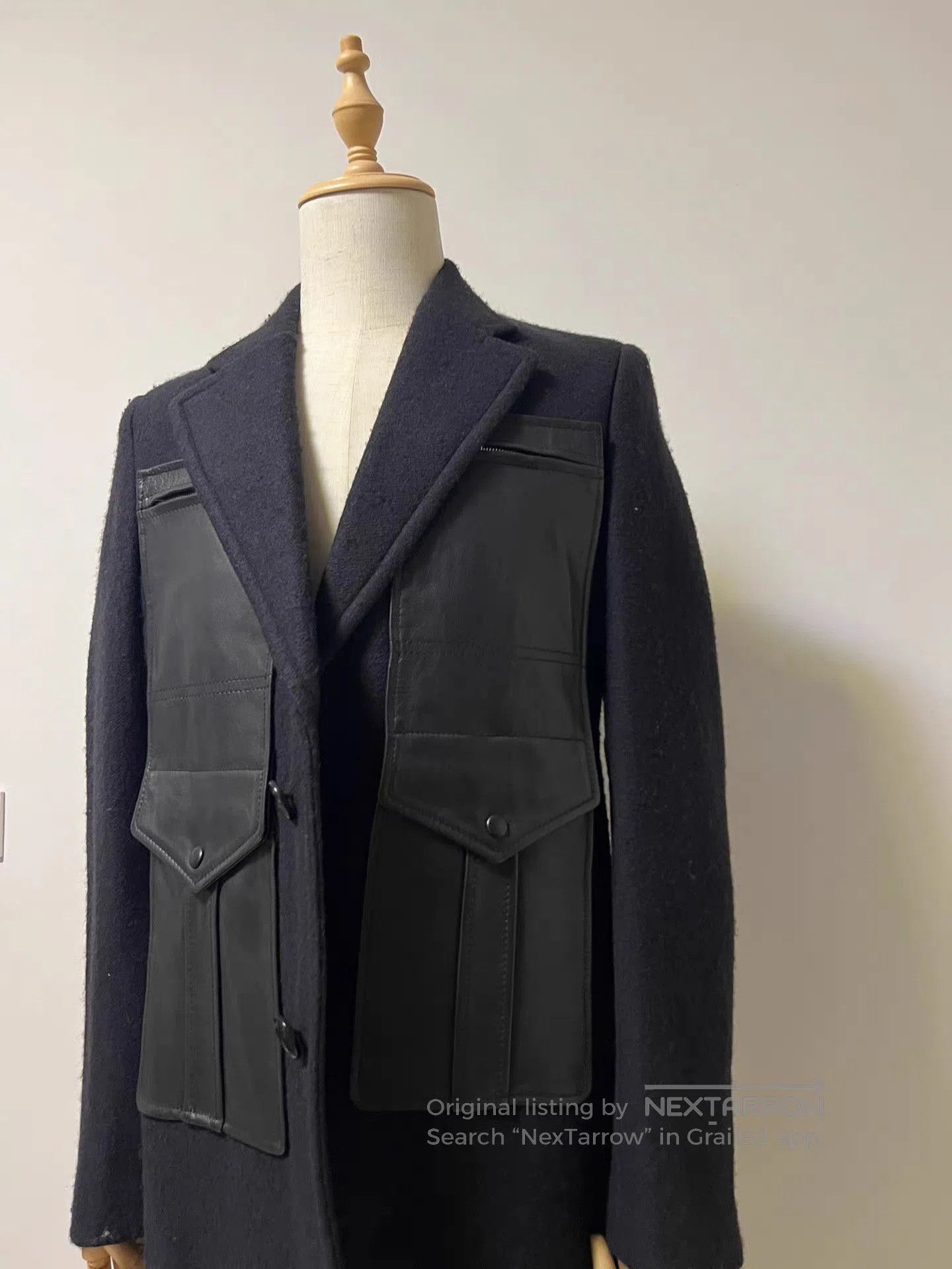 Maison Margiela Black Coat with Leather Panel Pockets . Size US M / EU 48-50 / 2 - 3 Thumbnail