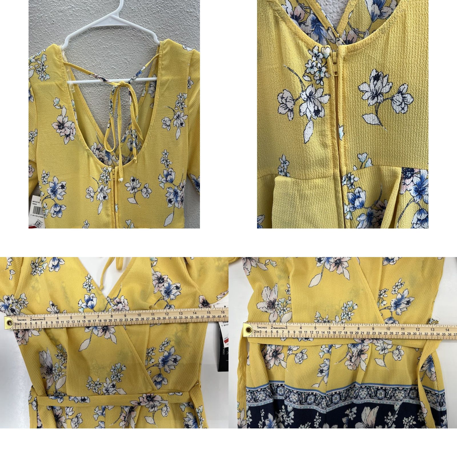 Vintage Trixxi Romper Short Sleeve Floral V-Neck Yellow Blue XS Women Size 26" / US 2 / IT 38 - 9 Thumbnail