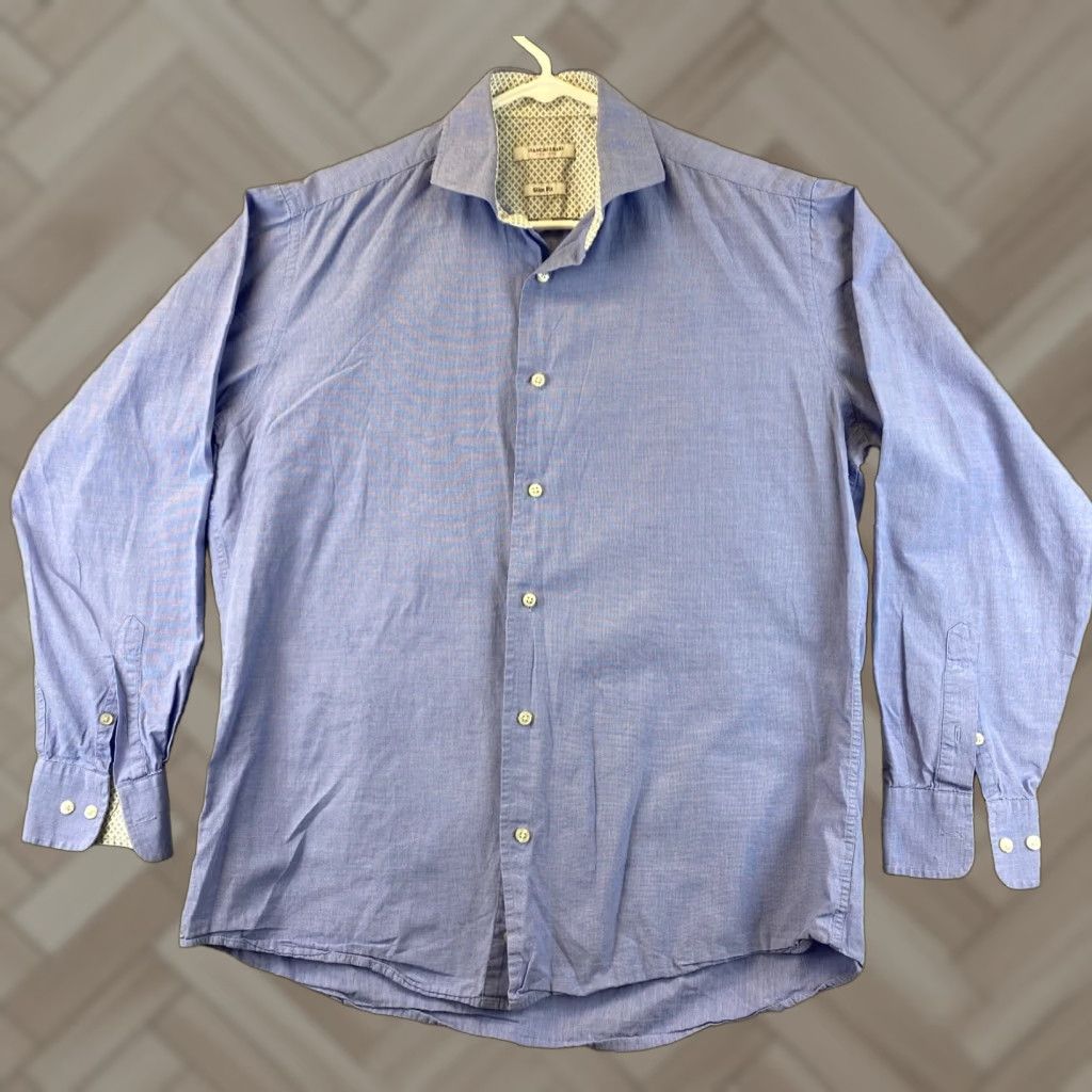 Isaac Mizrahi ISAAC MIZRAHI Shirt Mens Blue Cotton Slim Button-Down Long Sleeve 16 Regular Adult L Shirt - Men’s Button-Up, 70s 80s 90s Theme Size US L / EU 52-54 / 3 - 1 Thumbnail