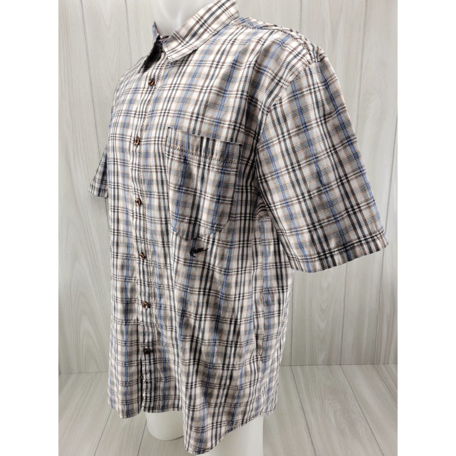KAVU Kavu Men’s Plaid Blue Brown Short Sleeve Casual Button Up Size XXL Size US 39 - 2 Thumbnail