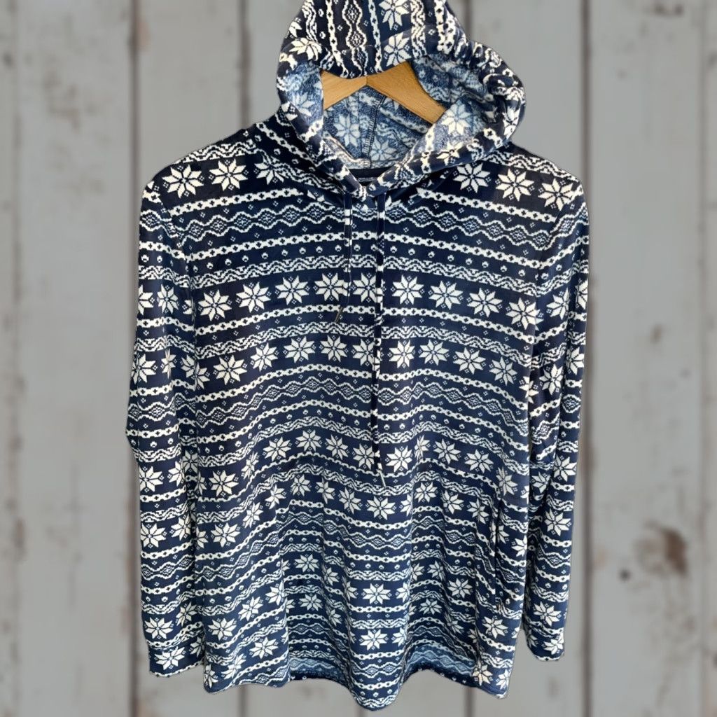 Lands' End Lands’ End Hoodie Women’s XL BLUE white SNOWFLAKE WINTER Fair Isle Big POCKET Size XL / US 12-14 / IT 48-50 - 1 Thumbnail