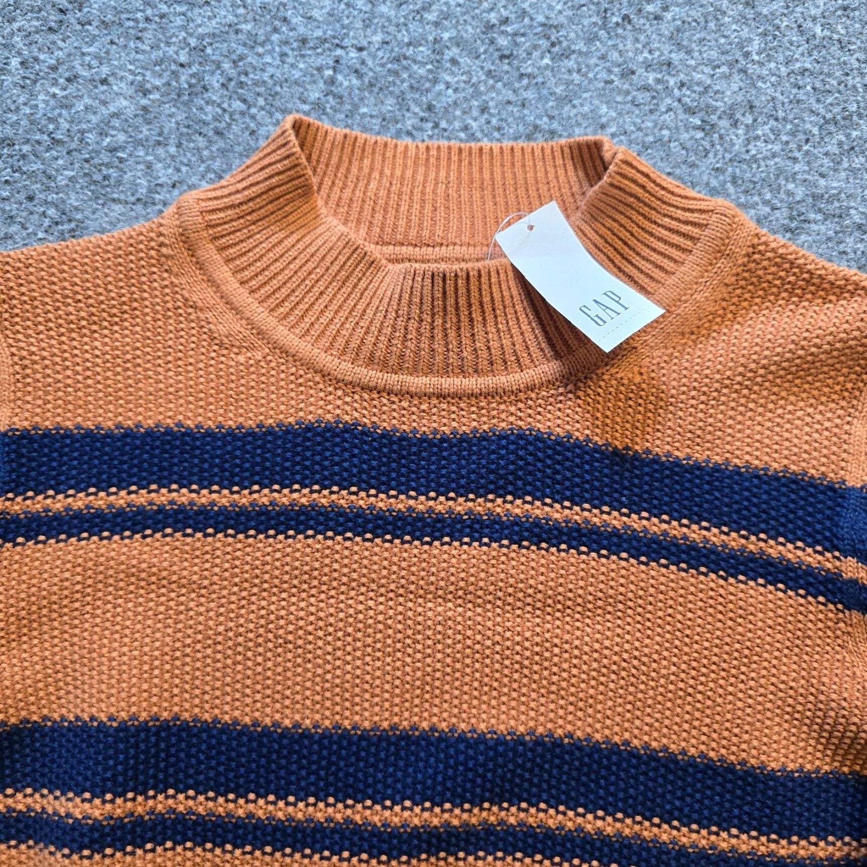 Gap GAP Sweater Womens XS Brown Blue Striped Mock Neck Textured Casual Capsule Pullover Size XS / US 0-2 / IT 36-38 - 2 Thumbnail