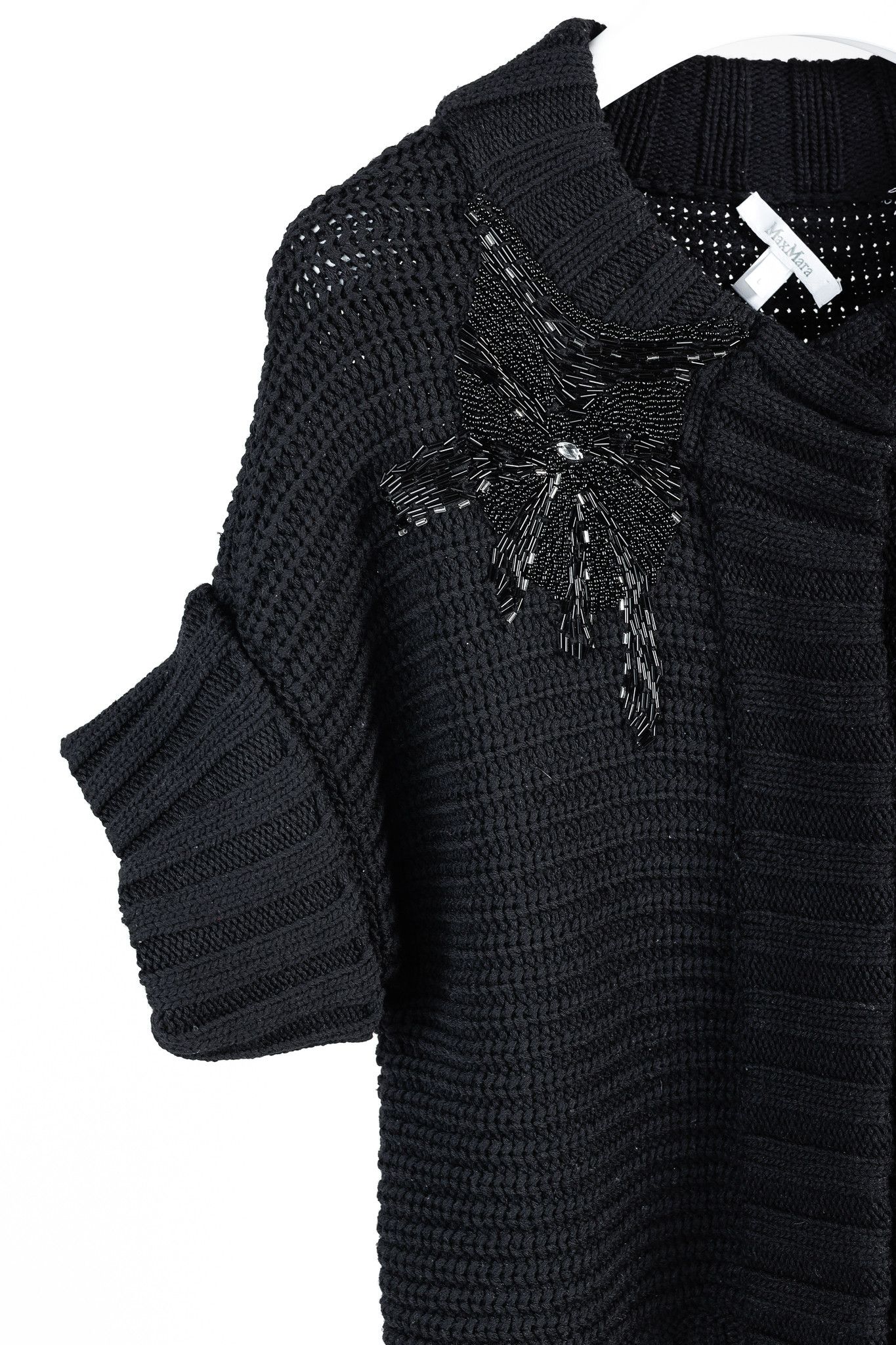 Max Mara MaxMara Black Chunky Knit Beaded Boxy Cardigan Size L / US 10 / IT 46 - 5 Thumbnail