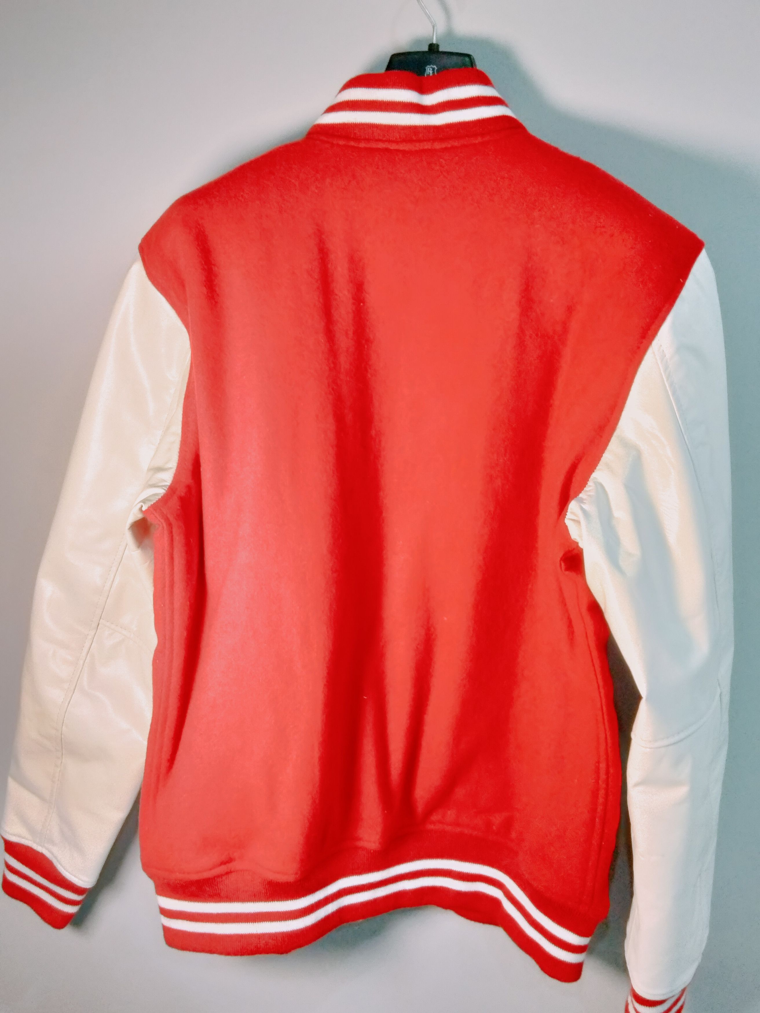 Vintage WLETI Red & Light Cream Varsity Jacket with Leather Sleeves Size US M / EU 48-50 / 2 - 9 Thumbnail