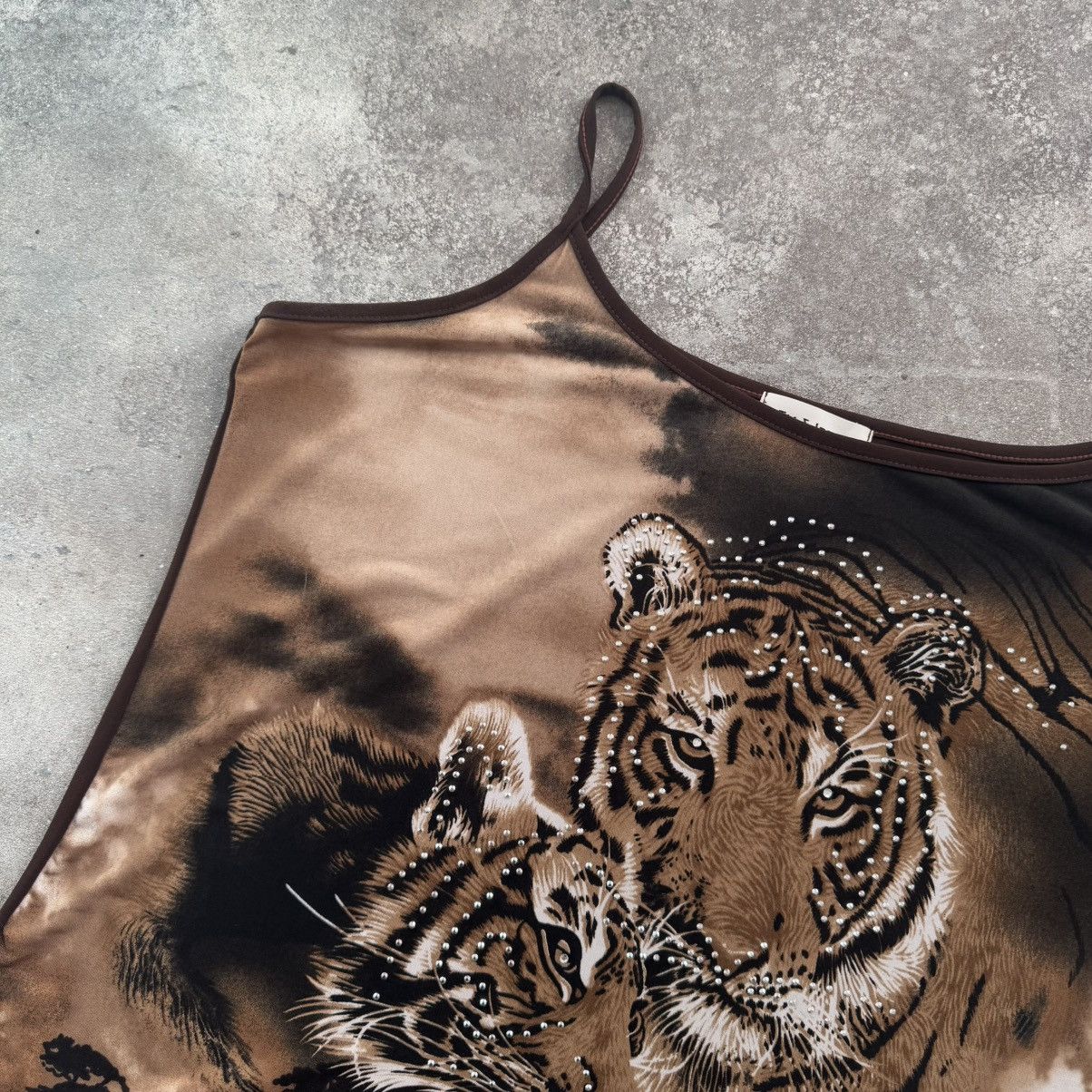 20471120 × If Six Was Nine × Japanese Brand Y2K Rhinestones Tiger Glamour Tank Top (JPG Gaultier style) Size XL / US 12-14 / IT 48-50 - 2 Thumbnail