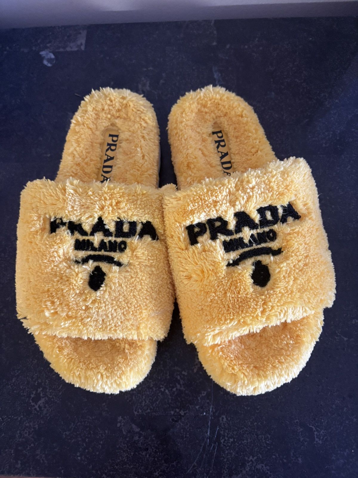 Prada Shearling Printed Slides