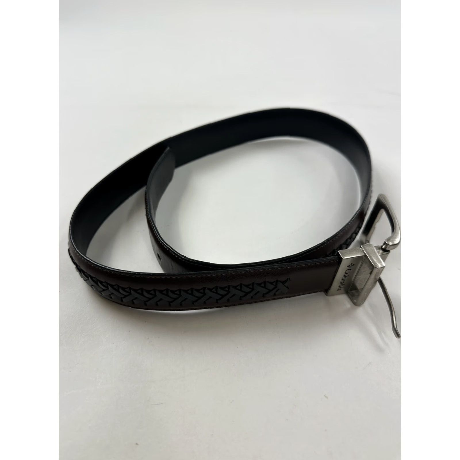 Vintage Columbia Belt Mens Size 34 Brown Leather Woven Regular Depar tment Men Size 34 - 2 Thumbnail