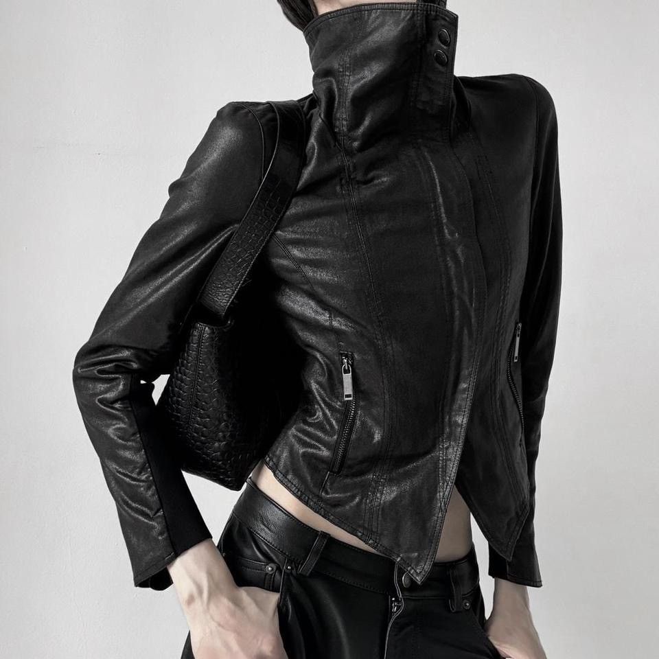 image of Avant Garde x Vintage Avant - Garde Style Leather Biker Jacket in Black, Women's (Size Small)