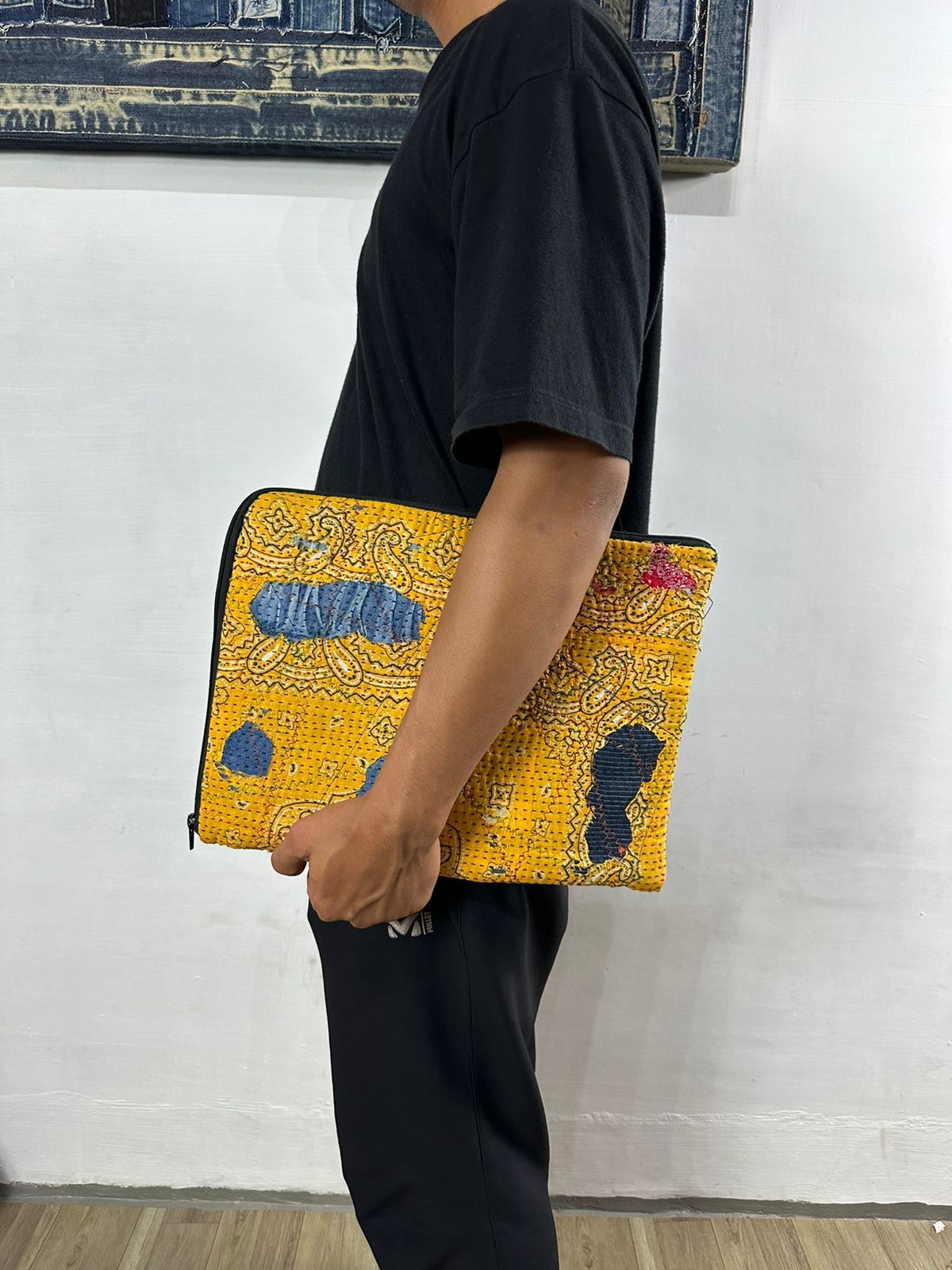 Other Custom Made Distressed Denim Paisley Patchwork boro Clutch Size ONE SIZE - 11 Thumbnail