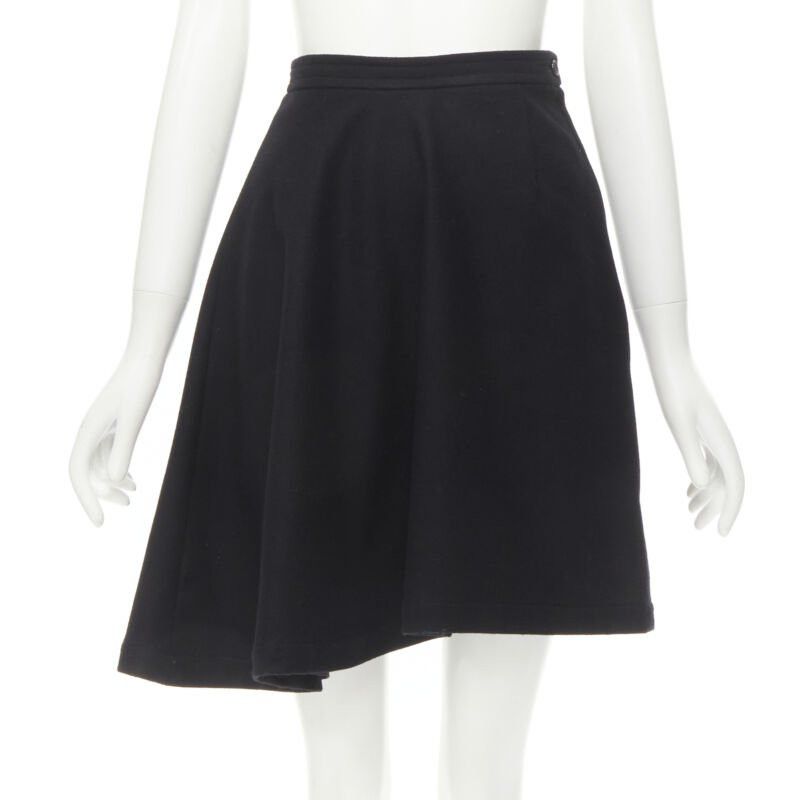 Comme des Garcons COMME DES GARCONS 1980s Vintage black wool felt asymmetric A-line flared skirt S Size 27" / US 4 / IT 40 - 1 Thumbnail