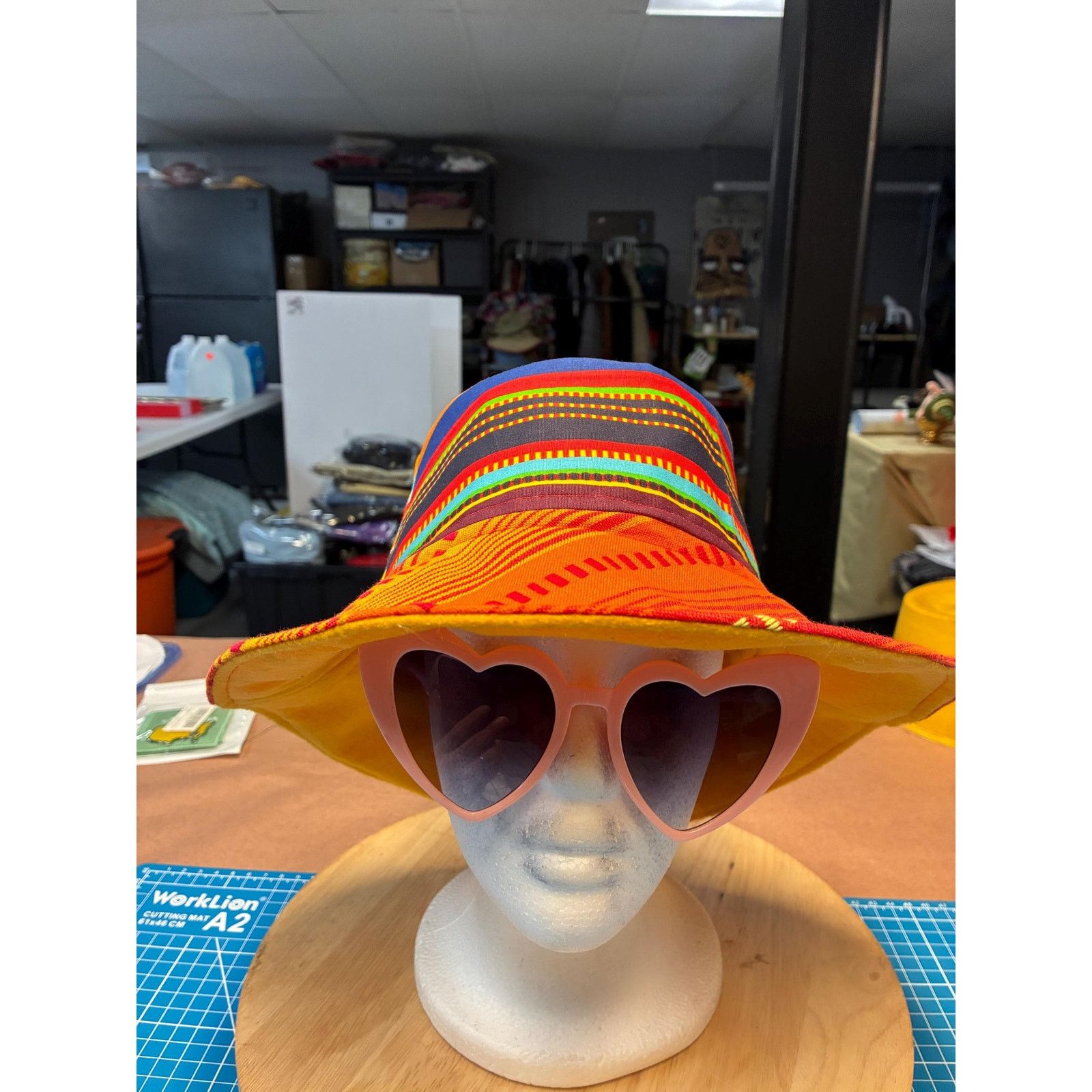 Other Upcycled Bucket Hat — Fiery Orange Mixed Stripe, Marigold Size ONE SIZE - 1 Thumbnail