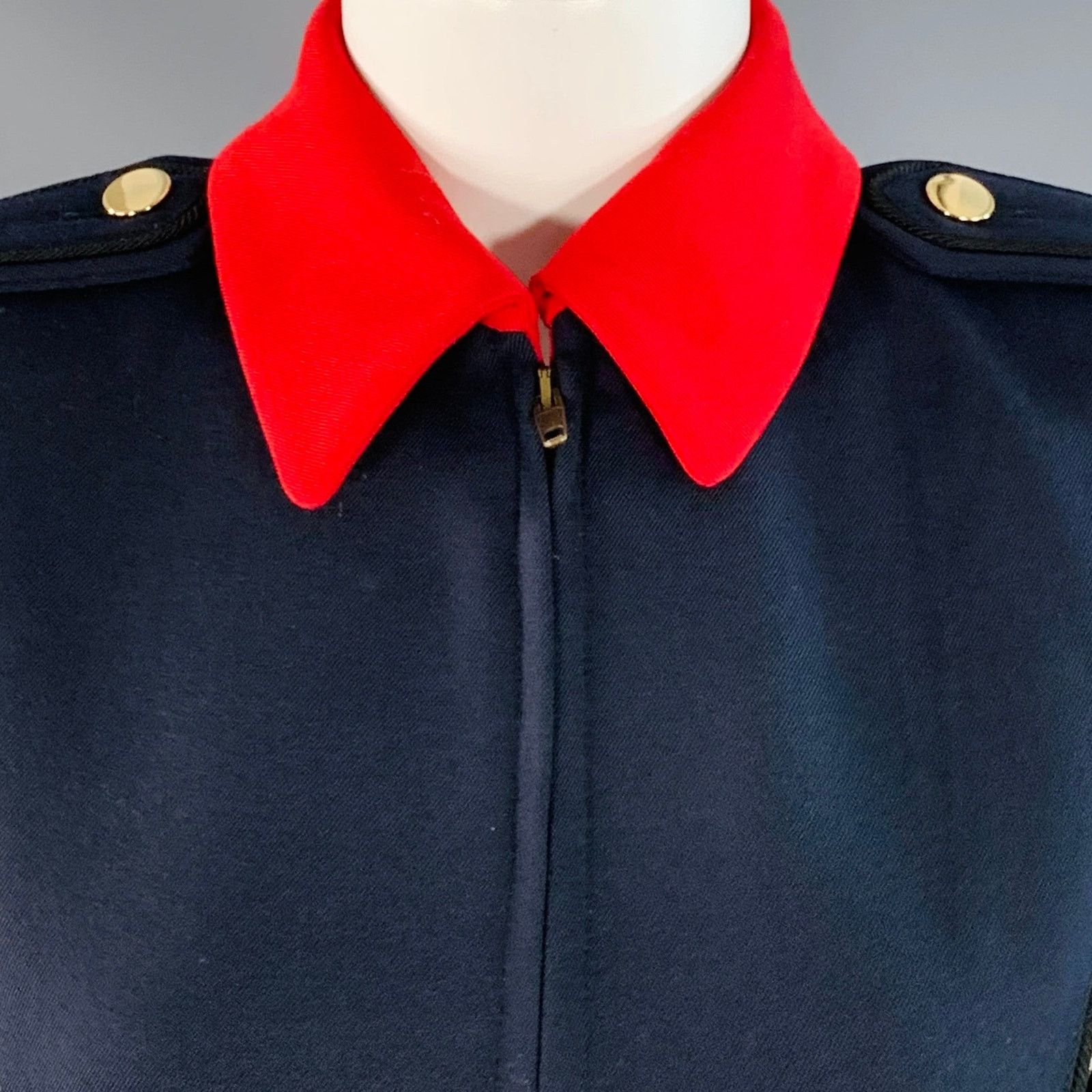 Emporio Armani Size 2 Navy Cream Red Wool Twill Color Block Epaulets Jacket Size XS / US 0-2 / IT 36-38 - 2 Thumbnail