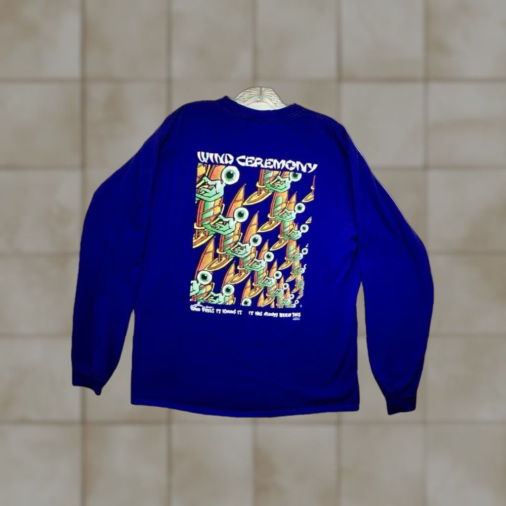 Anvil VINTAGE Surf T Shirt Men Large Blue 90s Eyeball Graphic Long Sleeve Crew Neck Limited Edition Florida Beach Shirt Mens L Size US L / EU 52-54 / 3 - 1 Thumbnail
