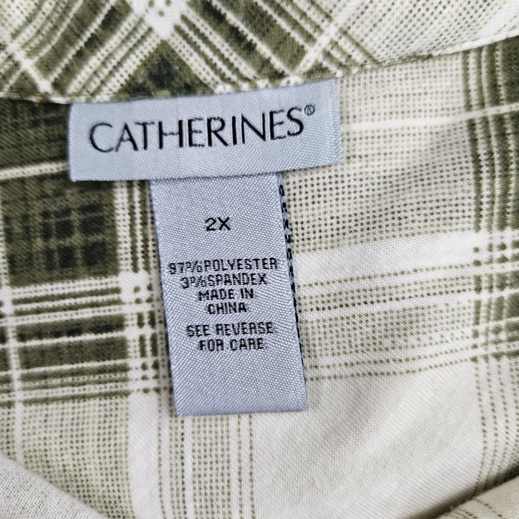 Vintage Catherines Button Front Top Womens 2X Green Plaid Long Sleeve Shirt Size XXL / US 16-18 / IT 52-54 - 5 Thumbnail