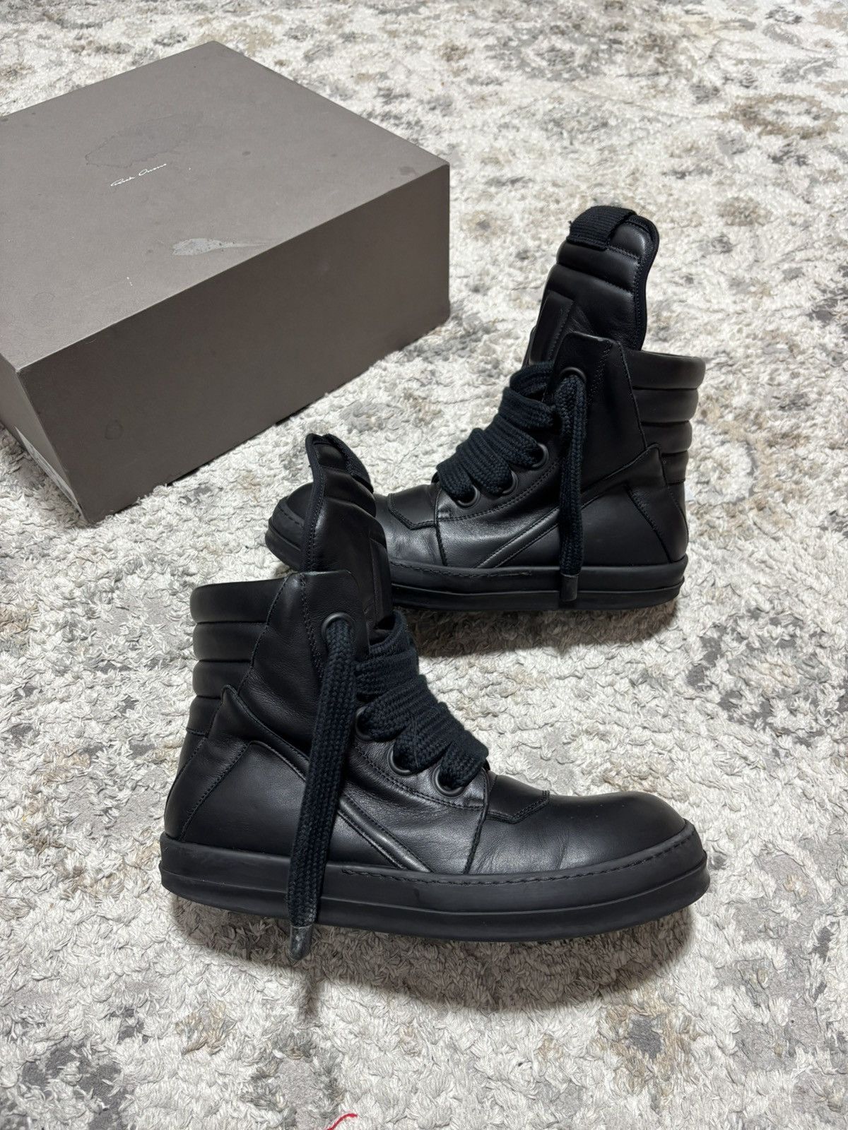 Rick Owens Geobasket Black Leather – Size 42