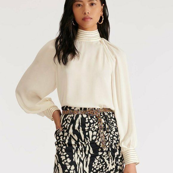 image of New NWT $450 Janvi Silk Blouse White Veronica Beard Size 6 S, Women's